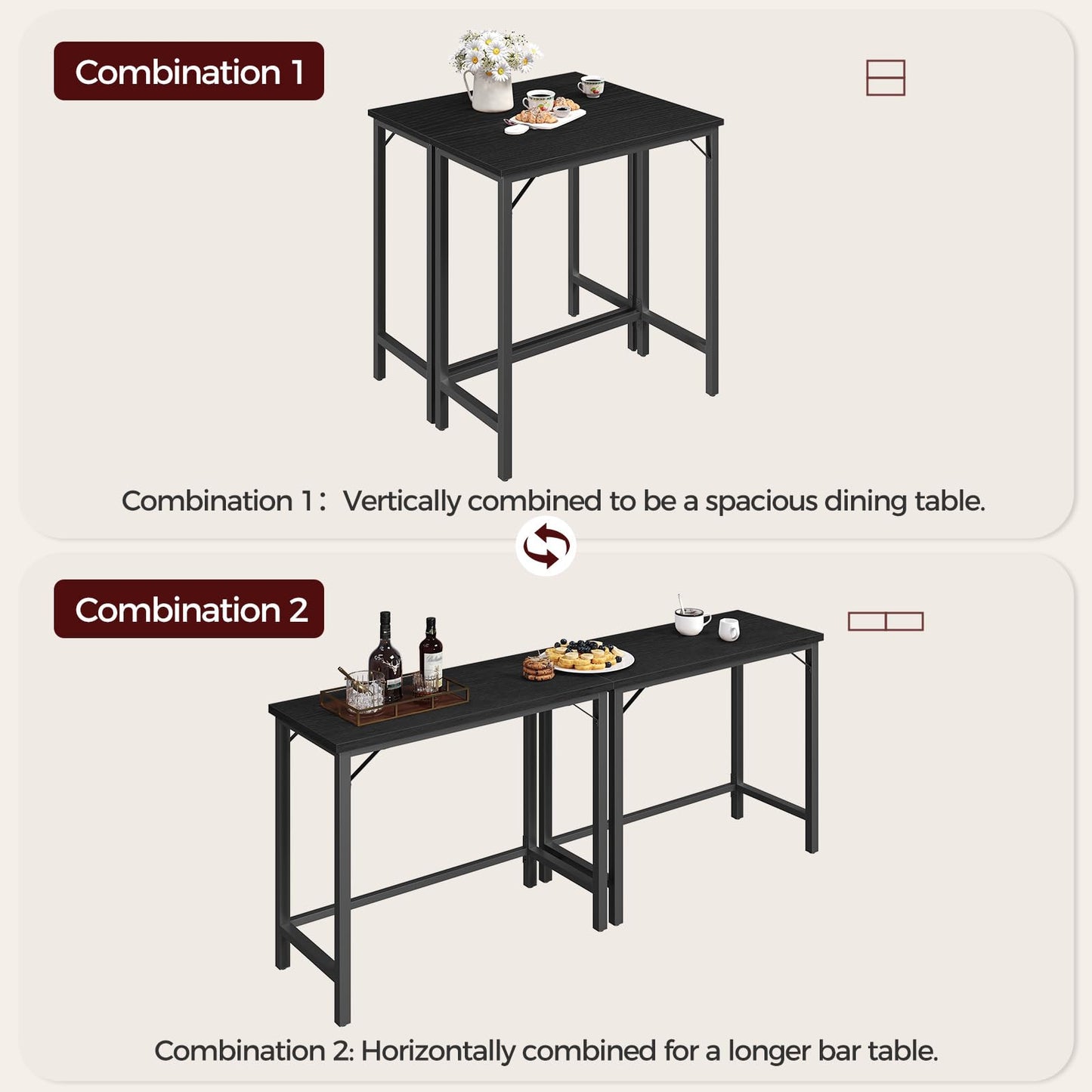 MAHANCRIS Narrow Bar Table, 63-Inch Pub Table for Dining Room, Counter Bar Tables with Sturdy Metal Frame, Connectable Bar Table, Multifunctional Console Table, Black BTBK1601