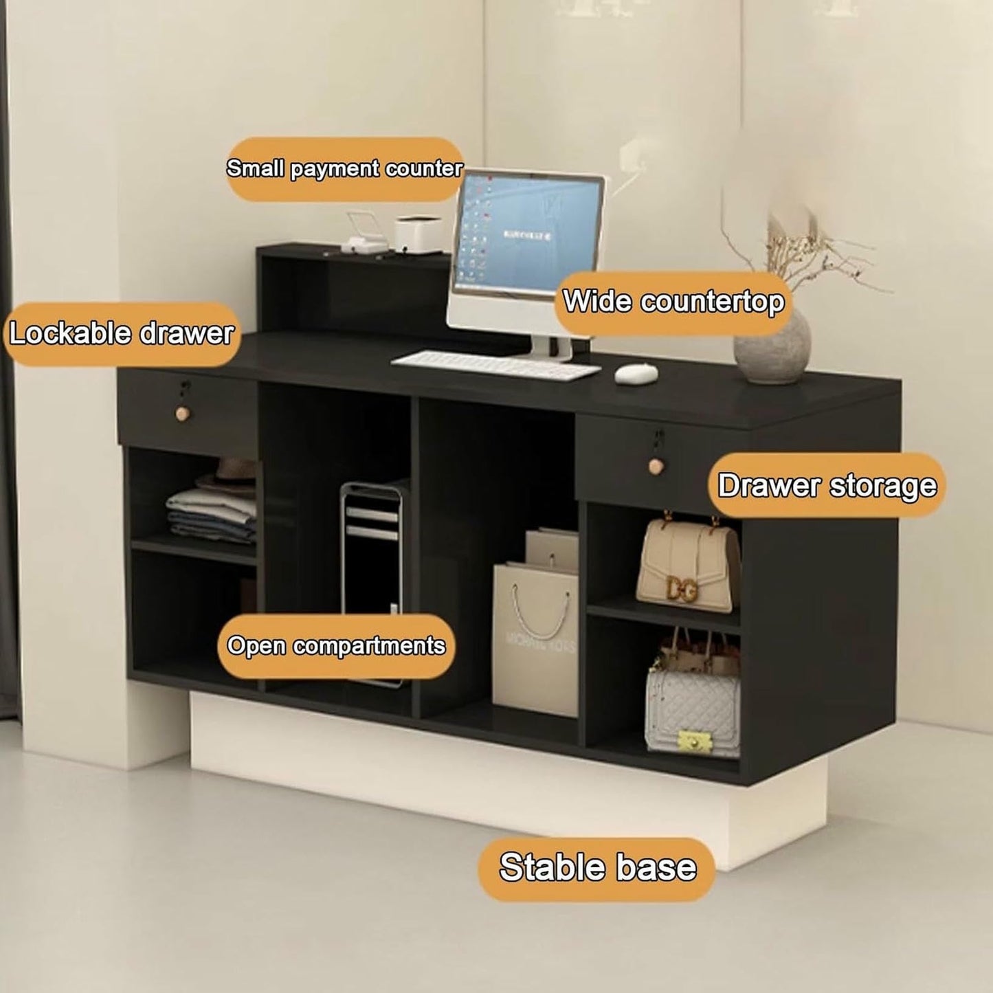 GFXYQPDNV Reception Desk with Counter Drawers & Storage Shelves, Reception Room Tables，Front Desk Reception Counter,Modern Checkout Counter with Storage, for Store Hotel Office