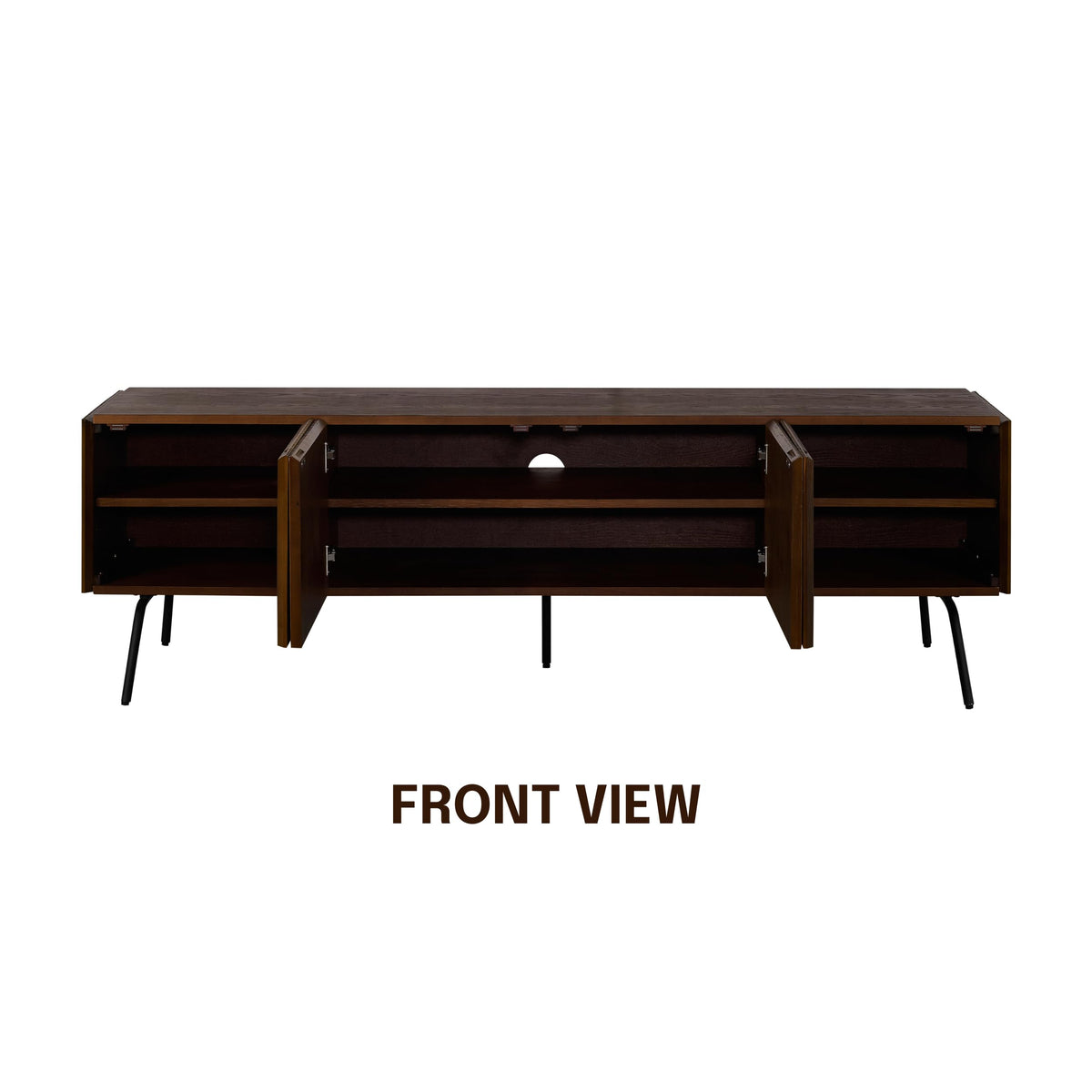 NTC Veil TV Stand with 4 Doors for TVs up to 75’’, Media Console with Vertical Groove Design and Metal Legs, Modern Entertainment Center for Living Room and Bedroom, Effortless Assembly, Dark Walnut