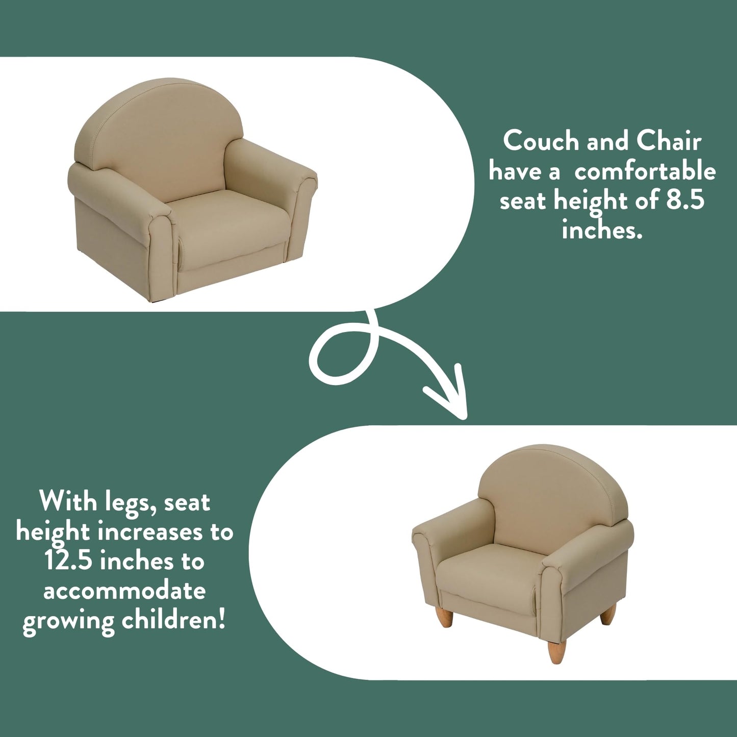 Children's Factory As We Grow Chair and Couch, Flexible Seating for Daycare or Preschool, Kids Reading Couch, Playroom Furniture, Buff