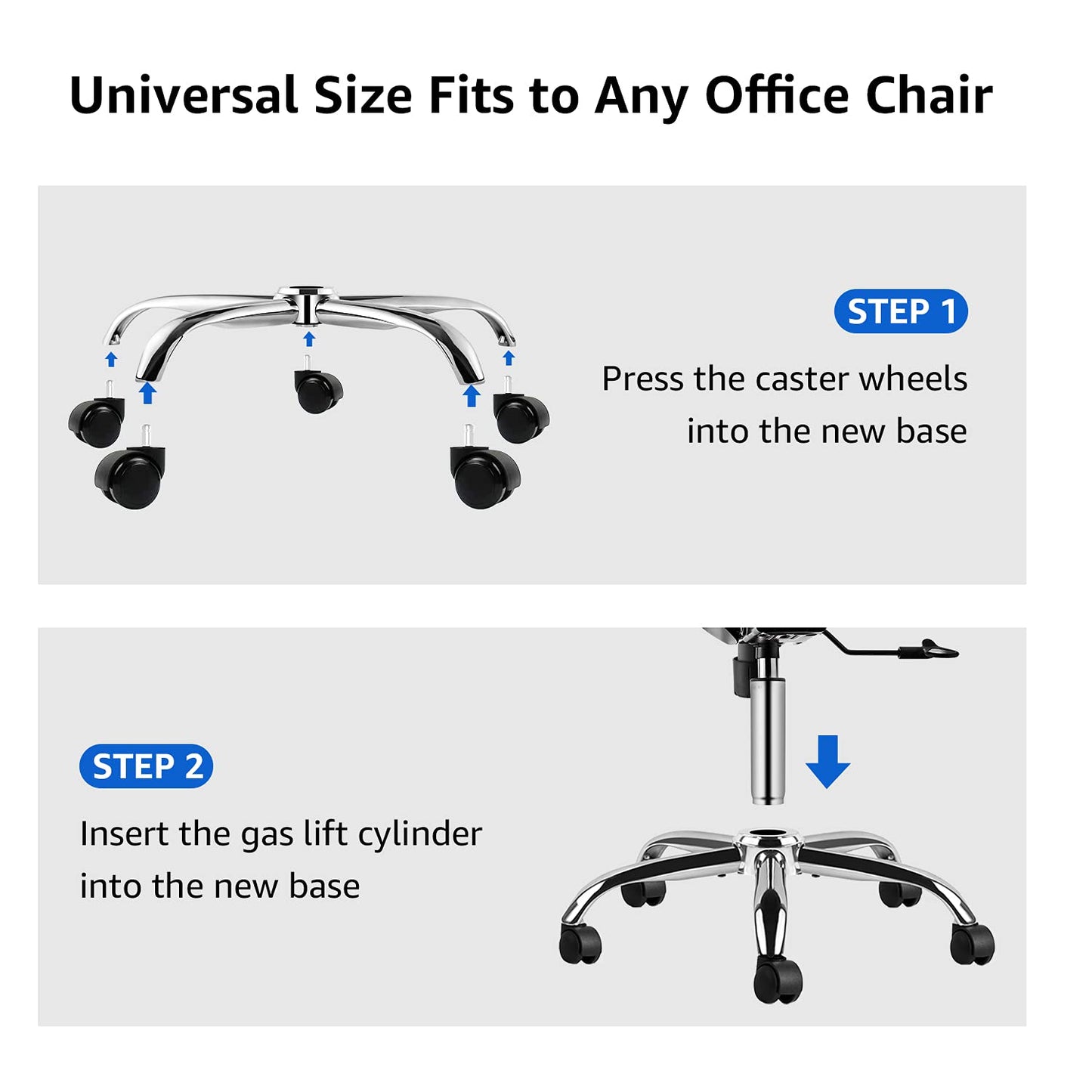 Mastery Mart Office Chair Base Replacement, 28 Inch Heavy Duty(2500 Lbs) Metal Leg, Reinforced to Repair Swivel Gaming Chair Bottom Part with Universal Caster and Gas Cylinder Size (Silver)