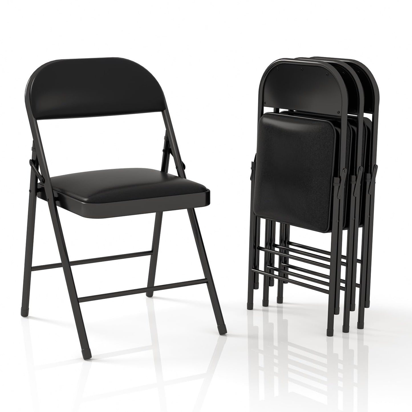 VOLIX 4 Pack Folding Chairs with Padded Cushion & Back, Padded Folding Chairs for Home, Office, Indoor, Outdoor Events (Black, 4 Pack)