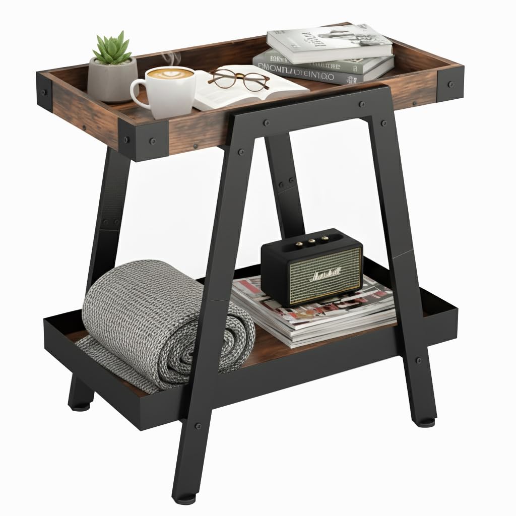IPARTS EXPERT Farmhouse Side Table | 2-Tier Industrial A-Frame Bedroom Nightstand, Heavy Duty Load to 150 LBS Idea for Living Room, Bedroom, Entryways, Home Offices - Easy Assembly