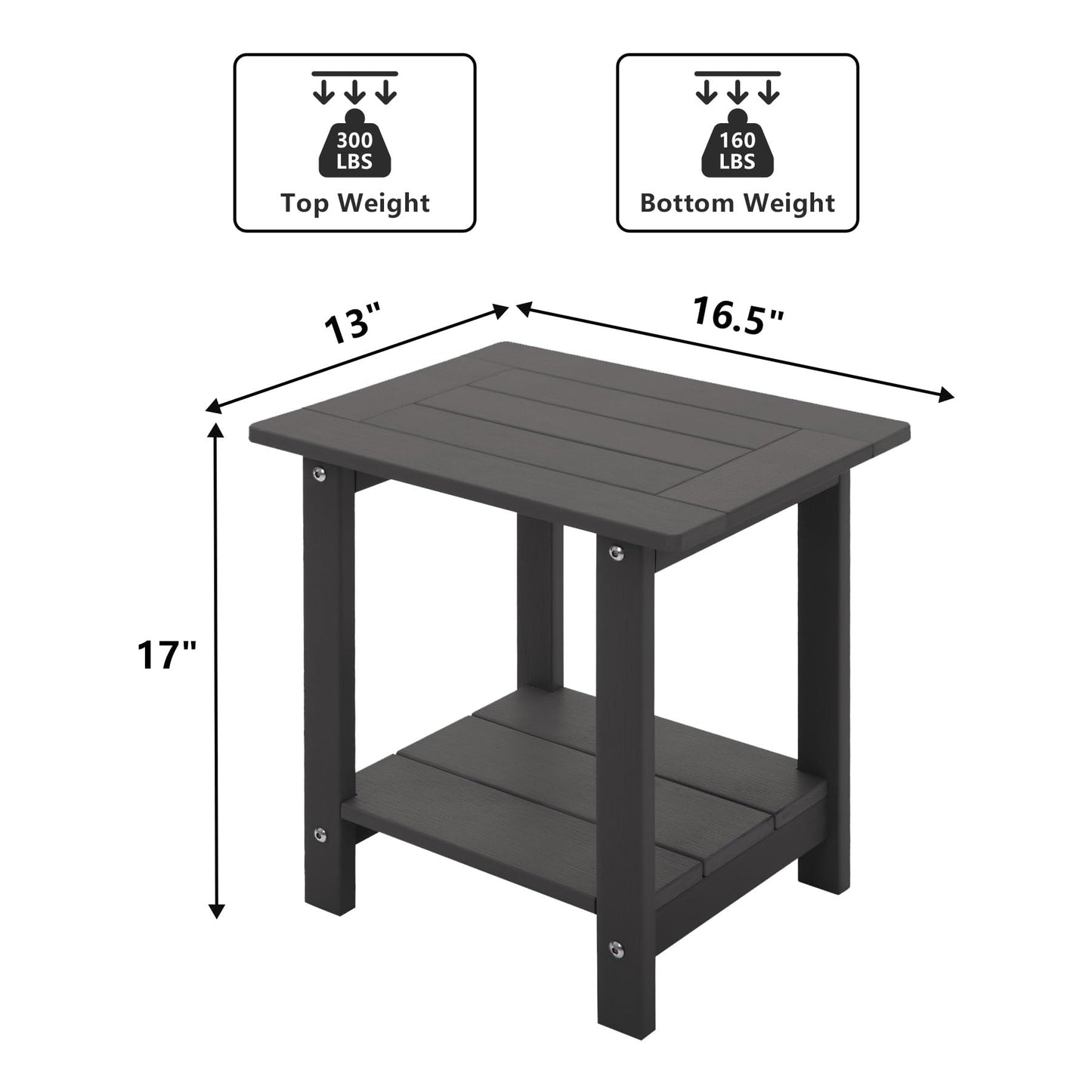 Meluvici Double Adirondack Side Table Weather Resistant, Outdoor Rectangular End Table for Adirondack Chair, Dark Brown