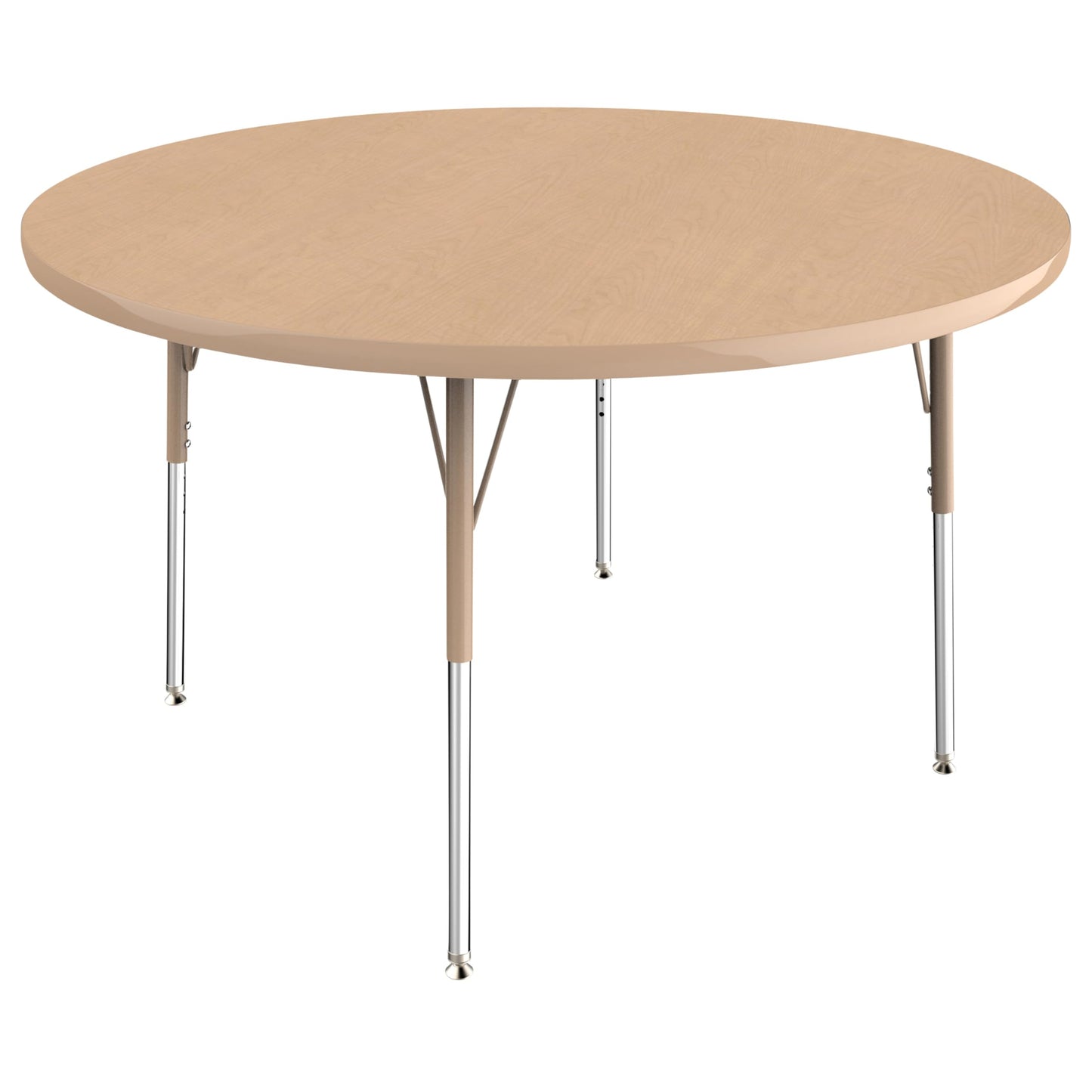 Factory Direct Partners FDP Round Activity School and Office Table (48 inch), Standard Legs with Swivel Glides, Adjustable Height 19-30 inches - Maple Top and Maple Edge with Sand Legs, 10043-230