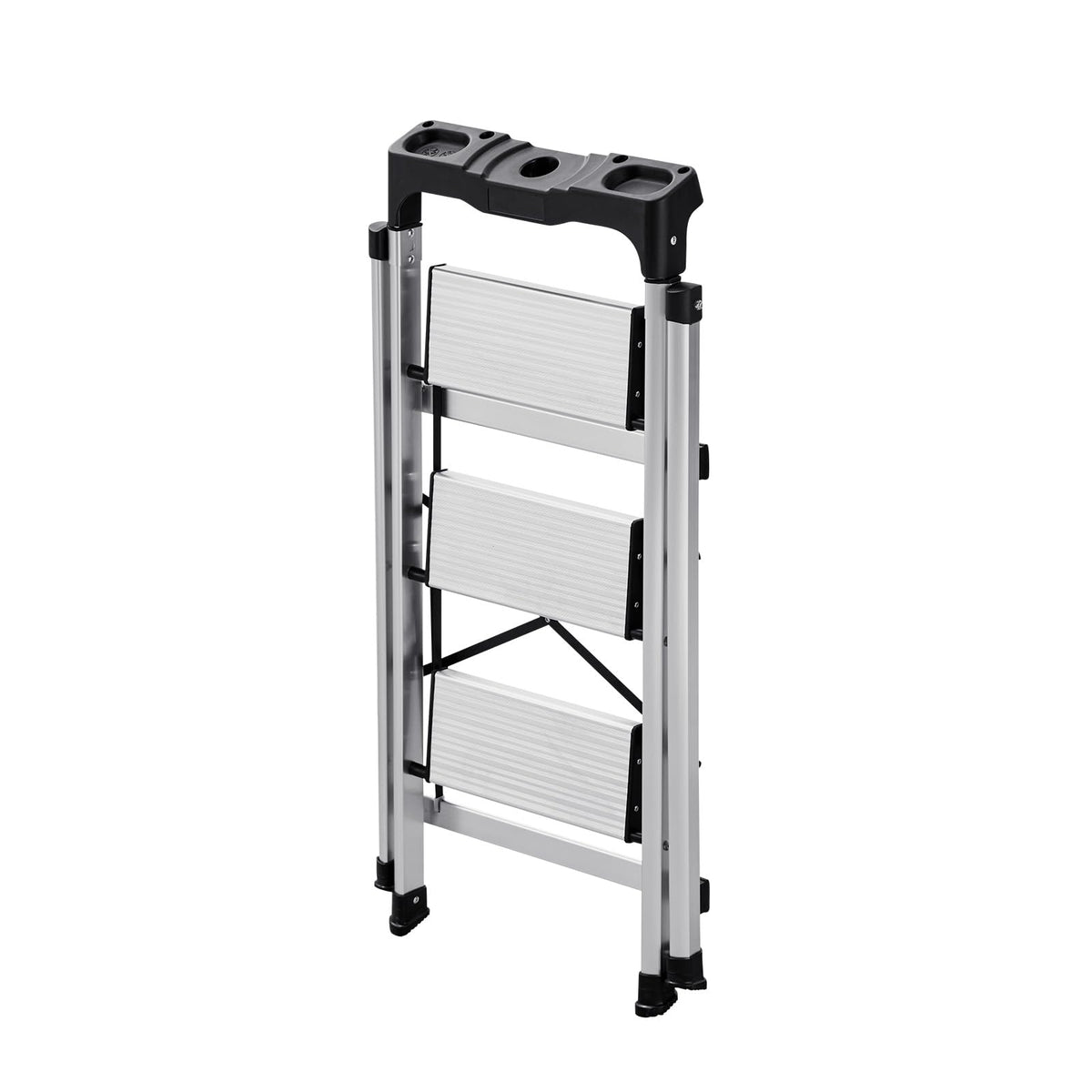 VEVOR 3 Step Ladder, Folding Step Stool with Wide Anti-Slip Pedal and Comfort Handgrip, 330 lbs Capacity Portable Aluminum Stepladder, Multi-Use for Kitchen, Warehouse, Household and Office, Silver