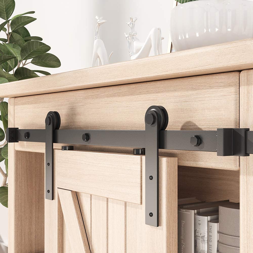 ZEKOO 5FT Super Mini Sliding Barn Door Hardware Kit for Single Door Cabinet, Small Barn Door Hardware Track Kit for TV Stand, Cupboards, Storage Cabinets, Wardrobes, I Shape Hanger (No Cabinet)