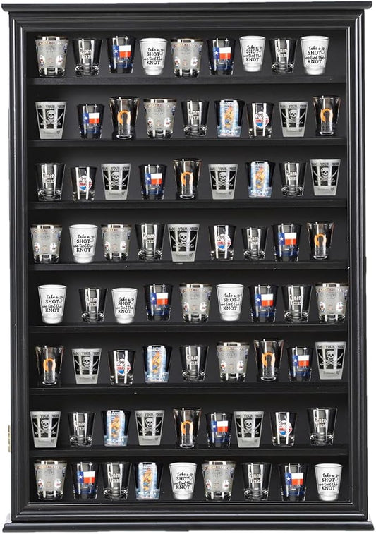 Shot Glass Storage Display Case Large Solid Wood Cabinet Rack Holder Wall