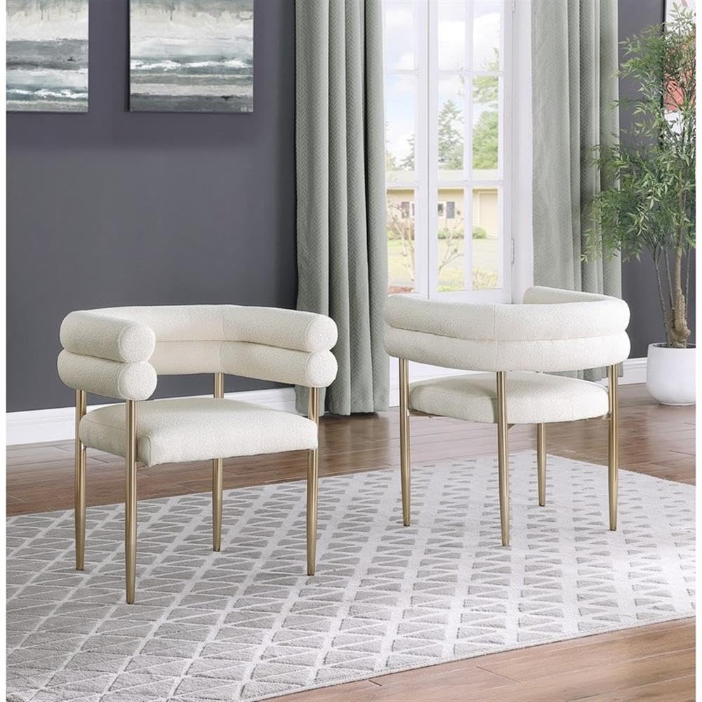 Modern Double Bolster Dining Chairs Set of 2, Teddy Upholstered Tub Chairs with Gold Base, Mid-Century Accent Chairs for Dining Room, Living Room, & Office (Beige Teddy/Gold)