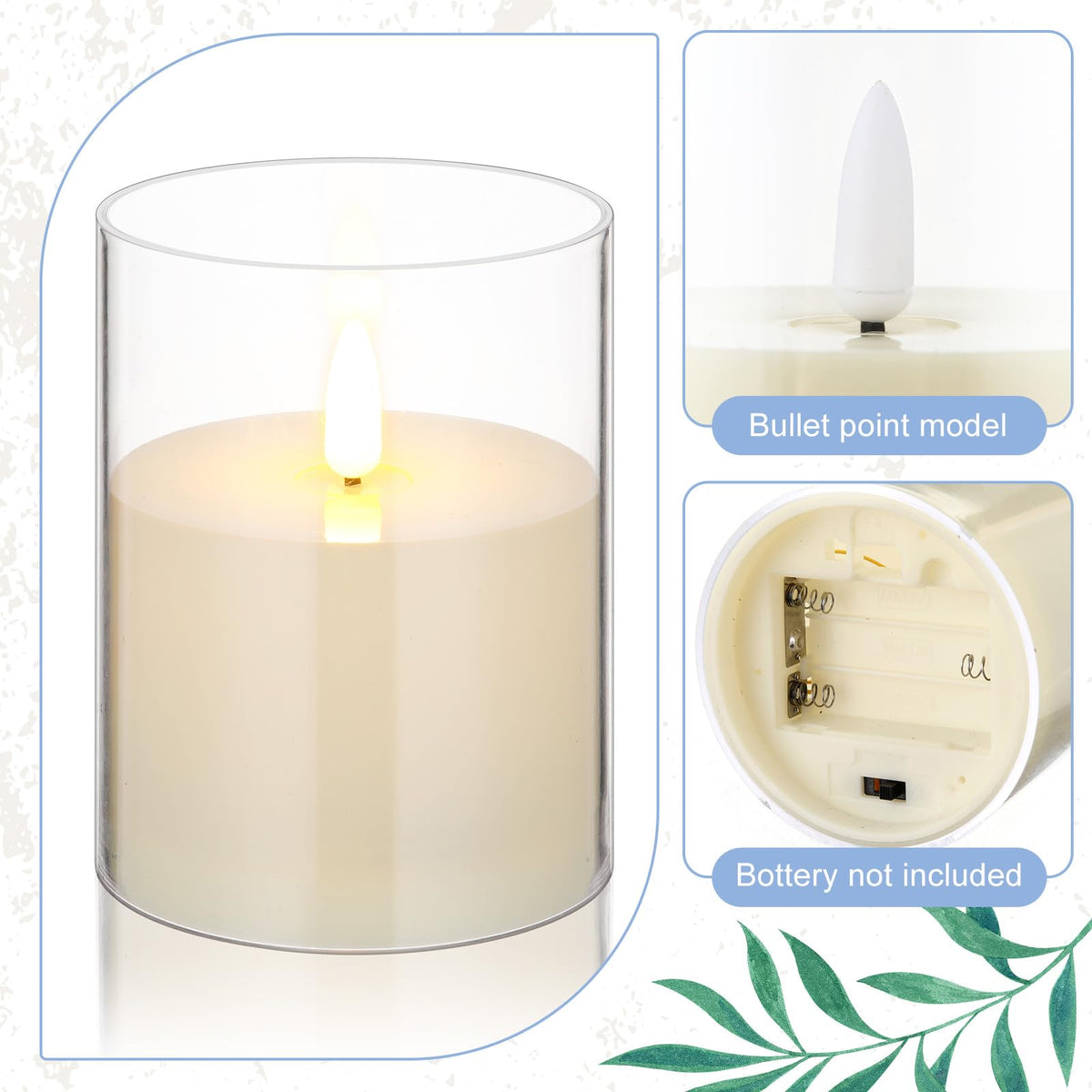 Yunlly 32 Pcs Rose Candle Rings with Flameless Candles Sets, Artificial Flower Eucalyptus Wedding Centerpiece 3 Inch Pillar Candleholders Wreaths for Wedding Party Mother's Day (Blue)