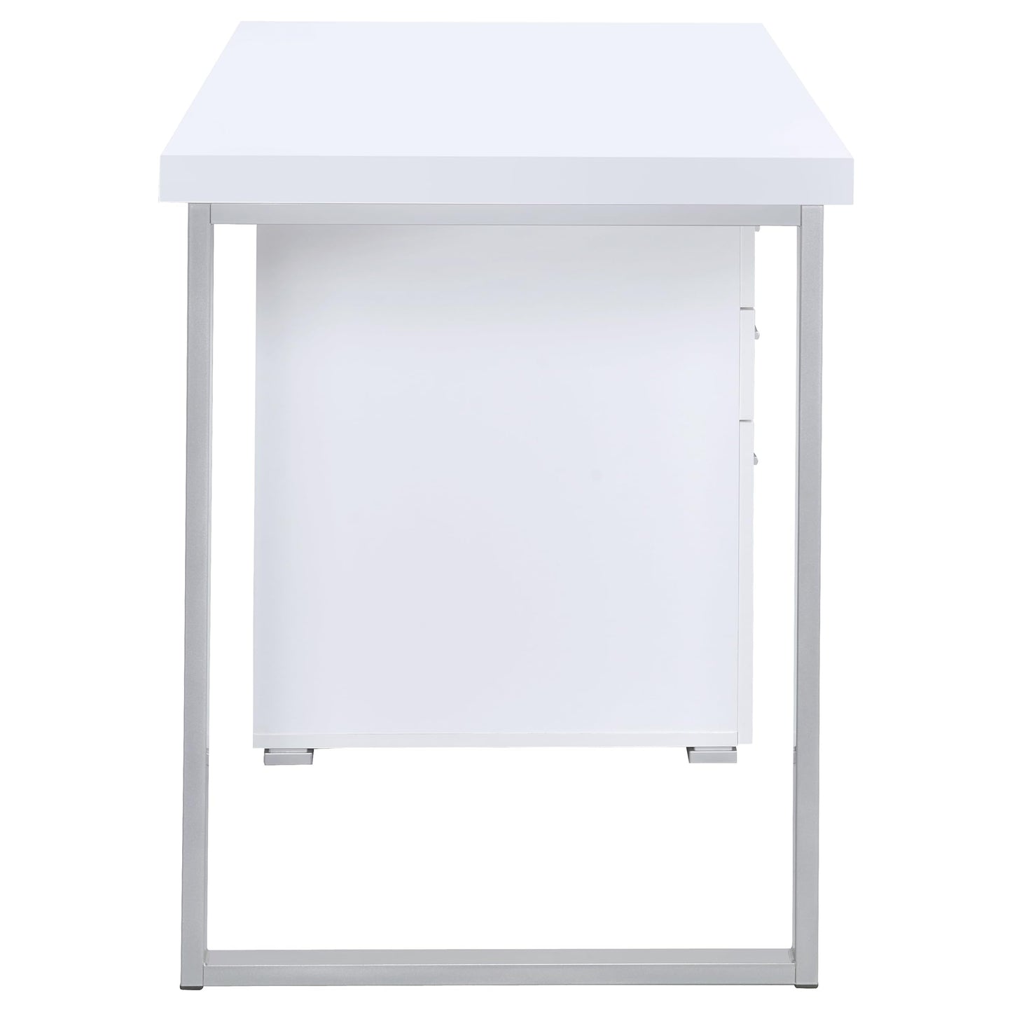 Coaster Home Furnishings Brennan Modern Contemporary Home Office 3-Drawer Writing Desk with Drawers Computer Desk Study Table File Cabinet Storage Silver Metal Frame White 800325