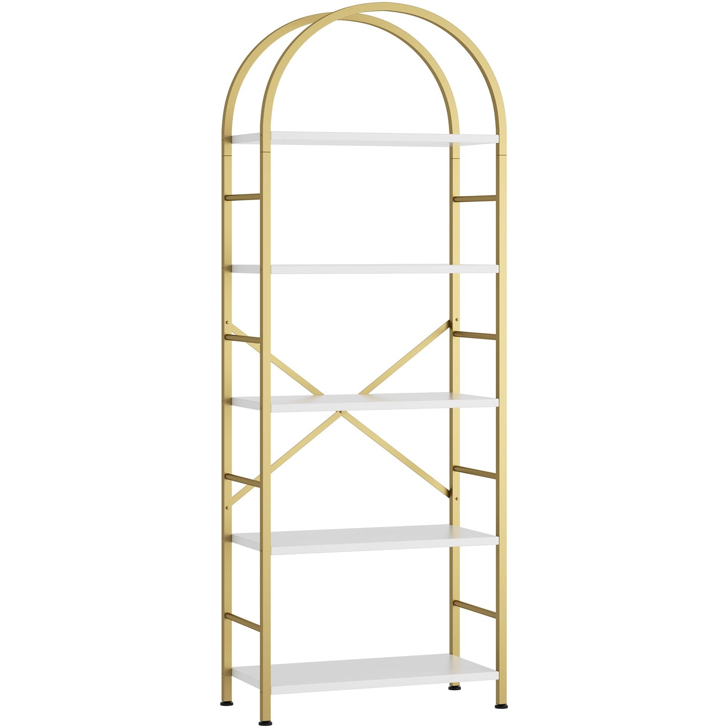 Shintenchi Bookshelf, Arched Bookshelf 5 Tier Bookcase Shelf for CDs/Books, Home Office Bookcase Shelf Storage Organizer, Modern Book Shelf for Bedroom/Living Room, Gold