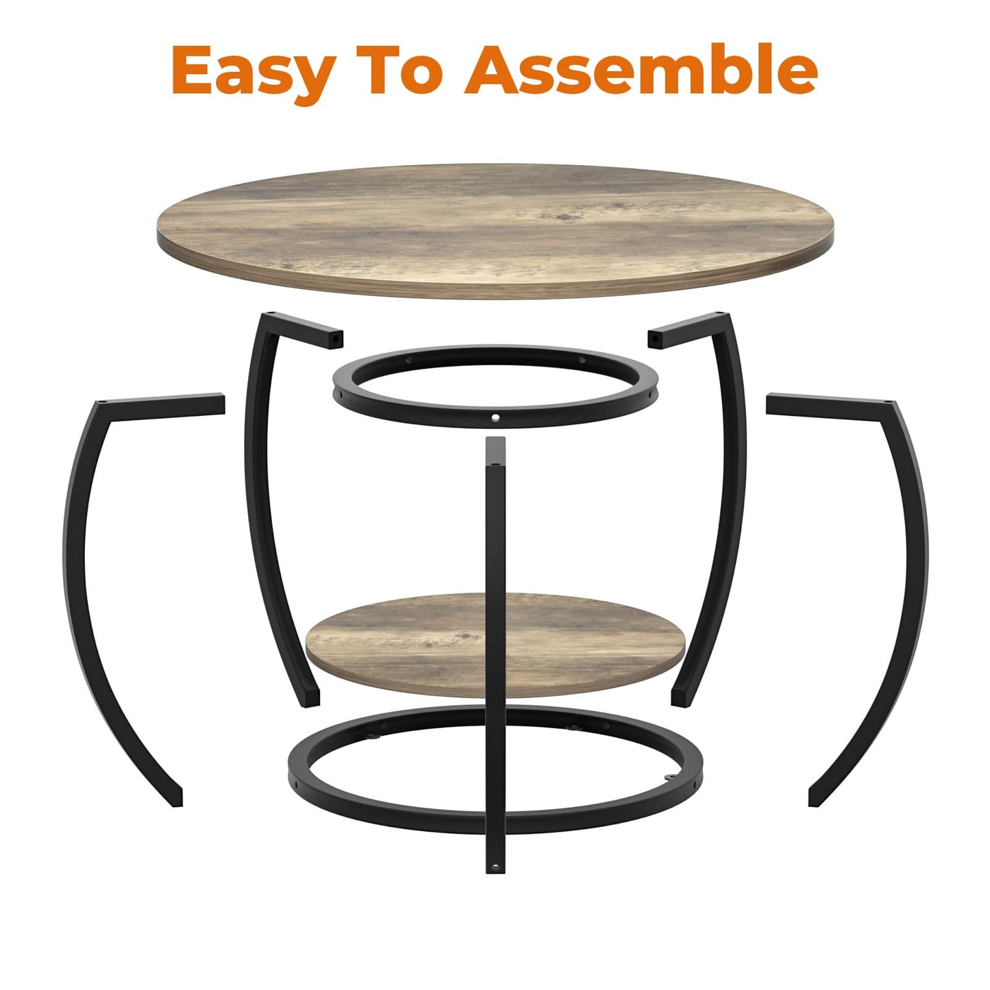 GreenForest Round Coffee Table with 2-Tier Open Storage, 27.6 inch Small Circle Coffee Tables with Adjustable Feet, Modern Mini Center Table for Small Living Room, Grey Wash
