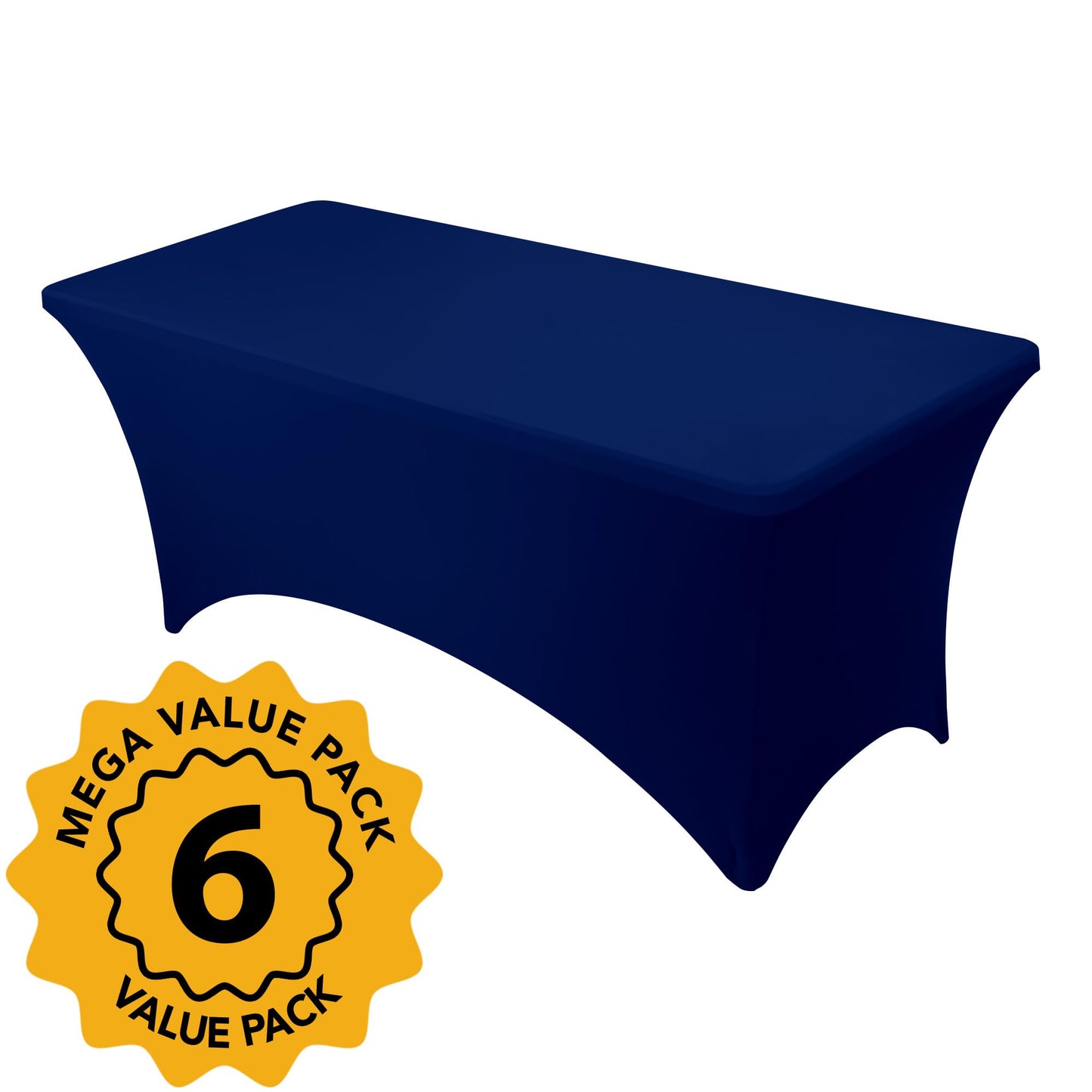 Dailyset 6-Pack Premium Navy Blue Spandex Tablecloths for 6ft Rectangle Tables, Stain & Wrinkle-Resistant, Washable Stretch Polyester Fitted Table Cover for Weddings, Banquets, Trade Shows Events