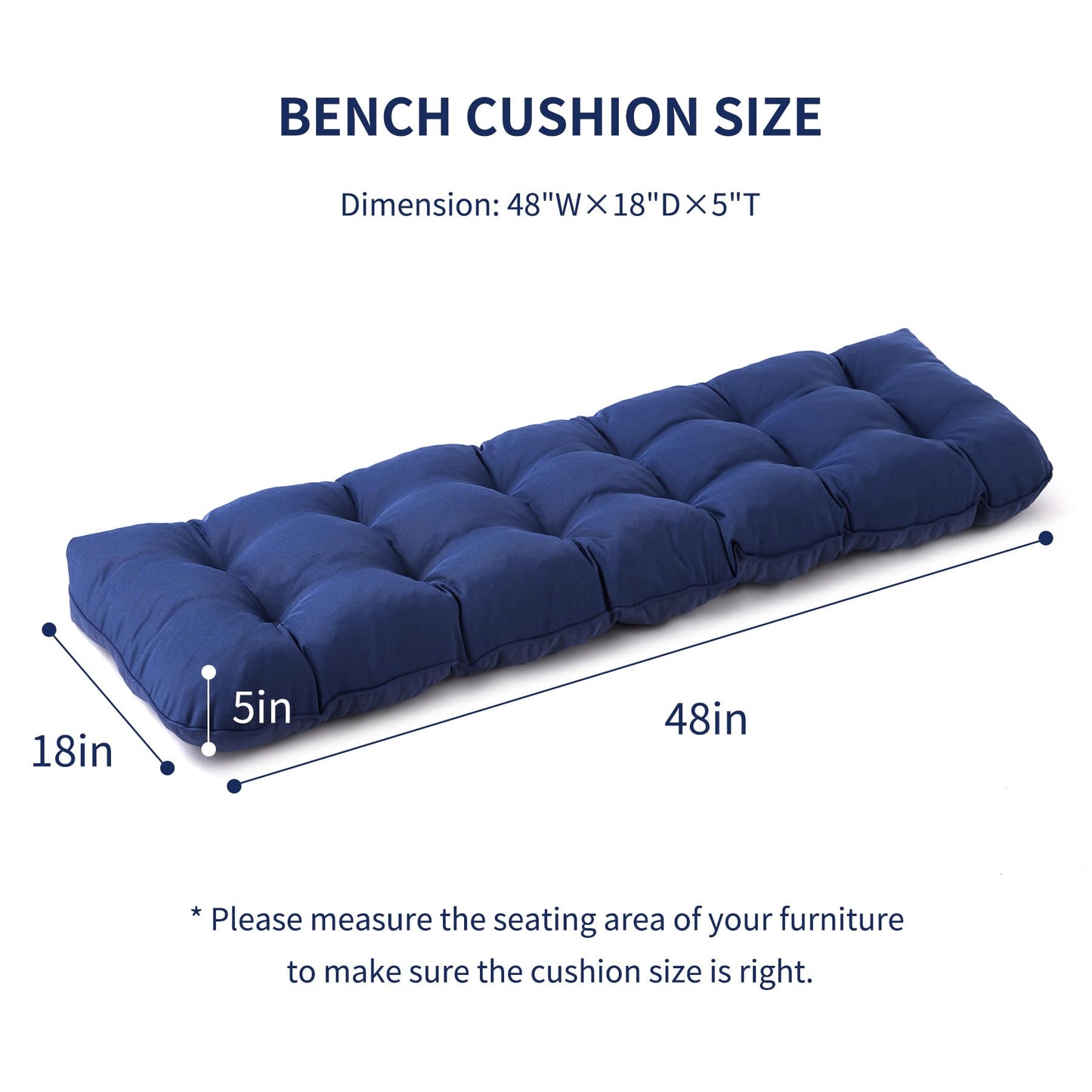 IPYNBAP Outdoor Bench Cushion, 48x18x5 Inch, Water-Resistant Bench Cushion for Outdoor/Indoor Furniture, Patio Bench Seat Cushion, Fade Resistant Outdoor Cushions for Porch Swing Couch, Navy Blue