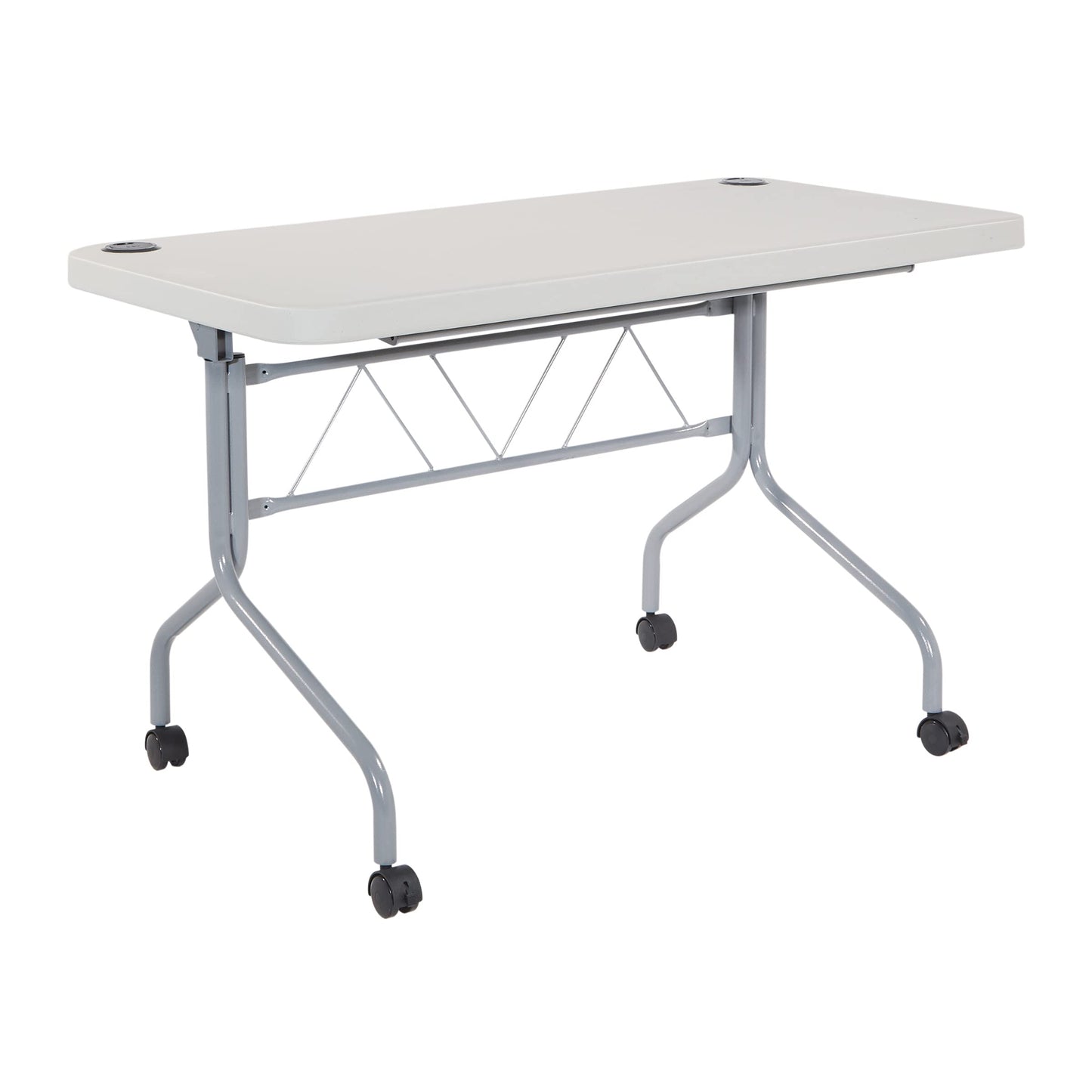 Office Star Resin Multipurpose Flip Training Table with Locking Casters for Home or Office, 4 Feet Light Gray