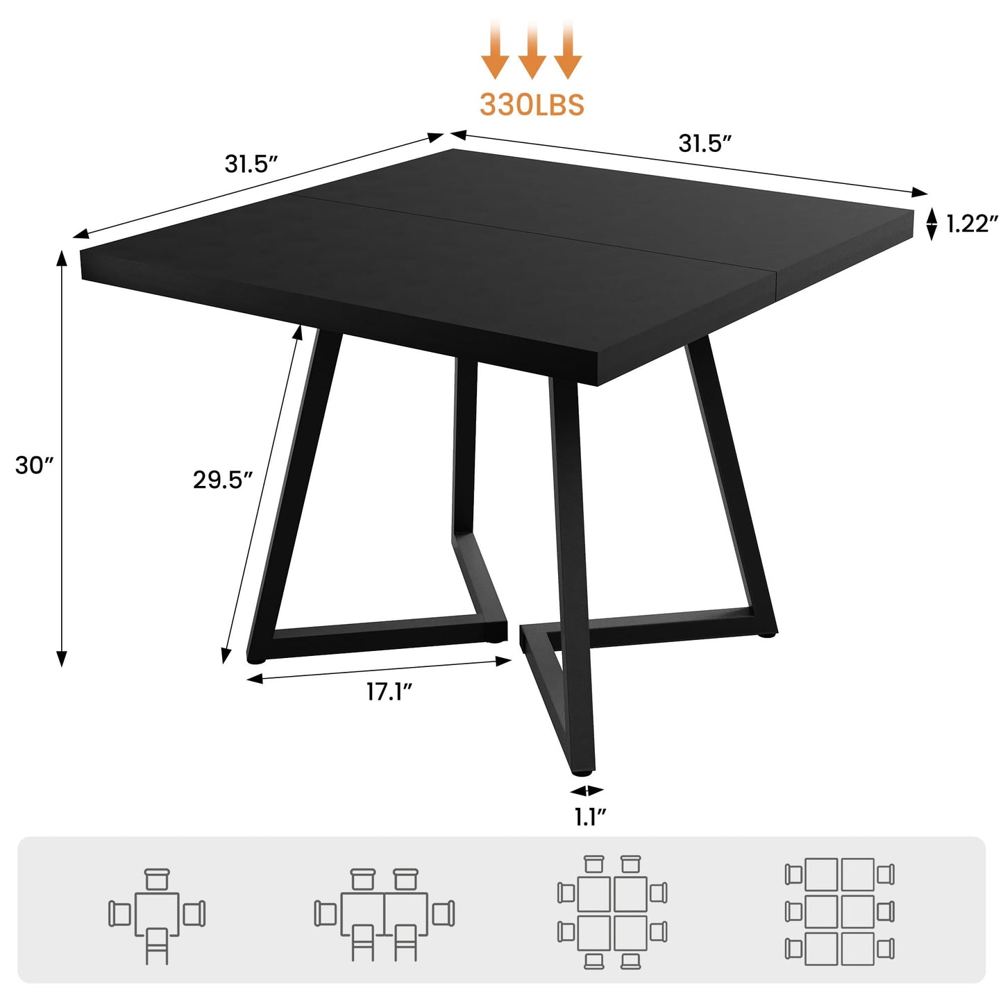Apicizon Square Kitchen Table for 2, Small Dining Table with Metal Base, 31.5" Modern Dinner Table for Dining Room Apartment Restaurant, Black