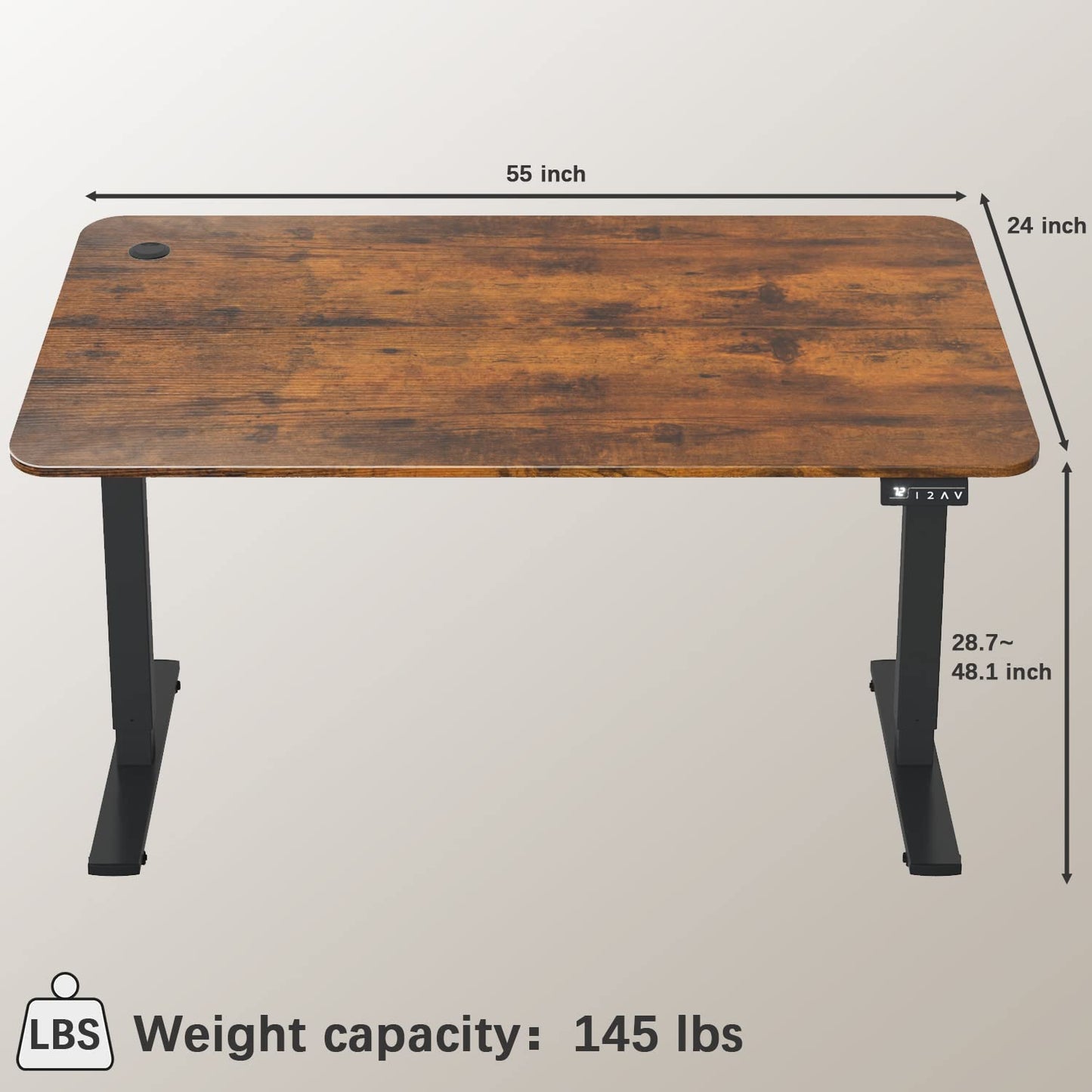 Furmax Electric Height Adjustable Standing Desk Large 55 x 24 Inches Sit Stand up Desk Home Office Computer Desk Memory Preset with T-Shaped Metal Bracke, Brown