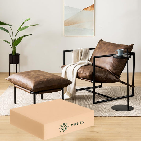 Zinus Aidan Decorative Chair with Sling, Metal Frame Armchair with Shredded Foam Cushions, Easy Tool-Free Assembly, Chair in a Box, Cocoa