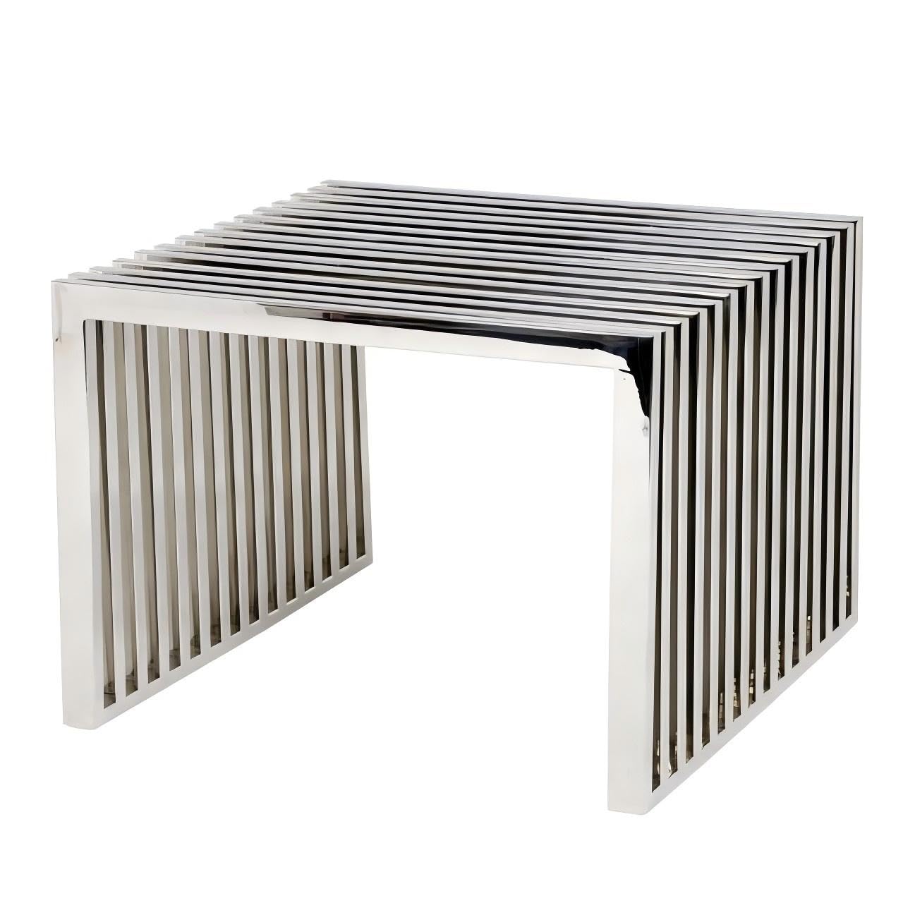 Modern Stainless Steel Bench, Geometric Striped Design, Durable Metal Stool for Indoor/Outdoor, Living Room/Patio Decor