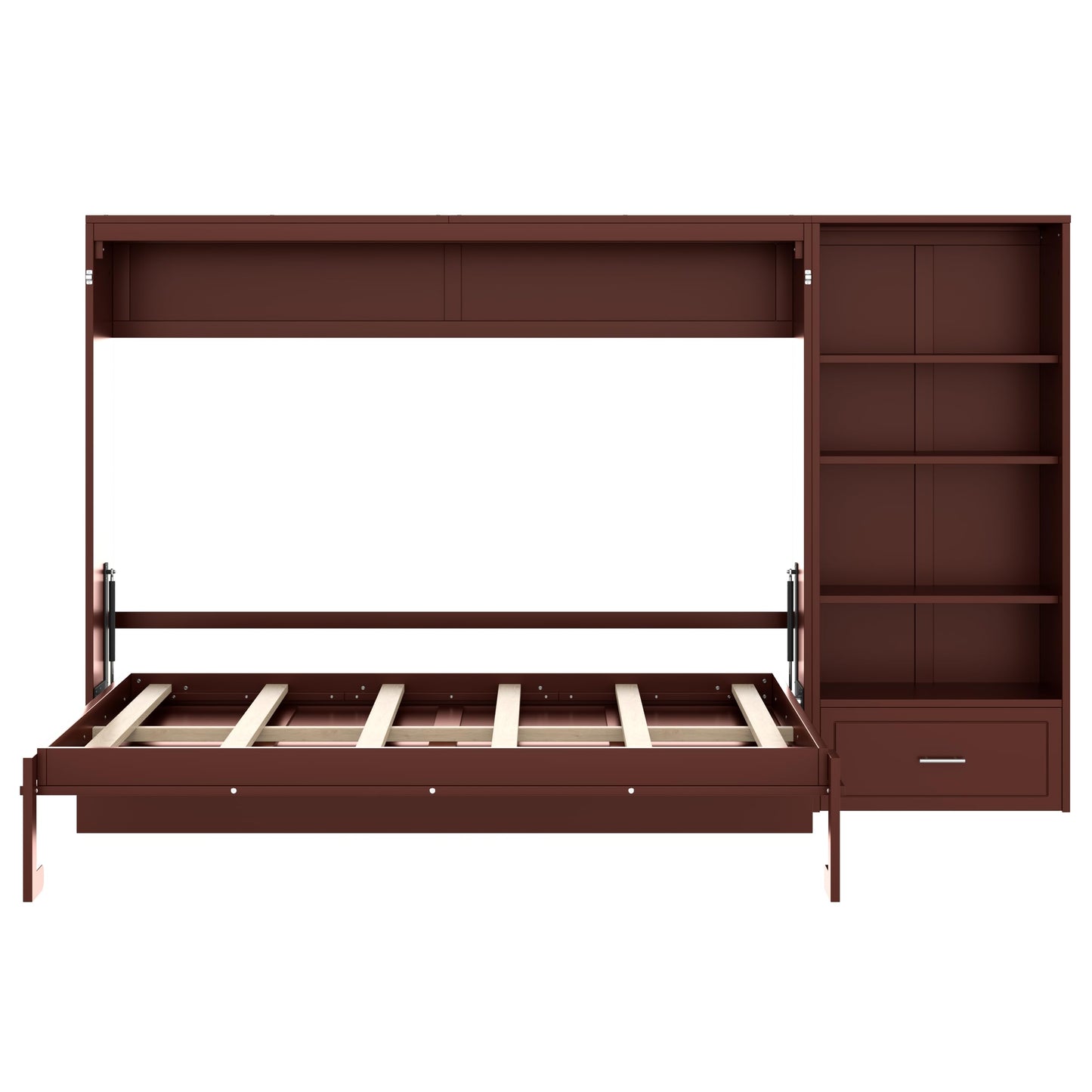 HECATEVIC Queen Size Murphy Bed with Storage, Space-Saving Wall Bed Cabinet with Adjustable Shelves, Foldable Bed Frame with Drawers, Walnut