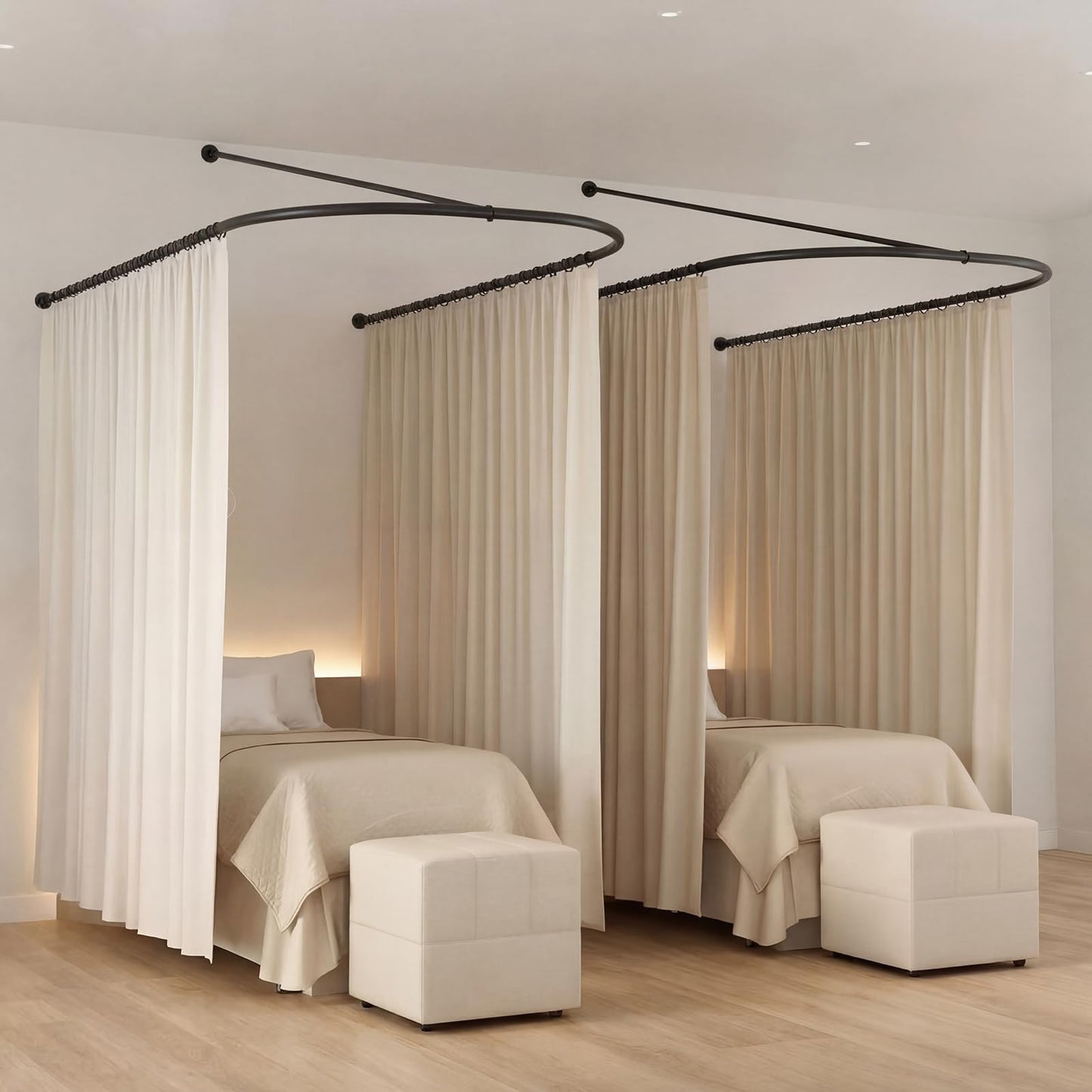 Zonon Black U Shaped Room Divider Curtain Rod 90.55" x 47.24" Rod with Ceiling Support Curtain Track, Privacy Divider, for Beauty Salon, Fitting Room, Hospital, Hotel (No Curtains)