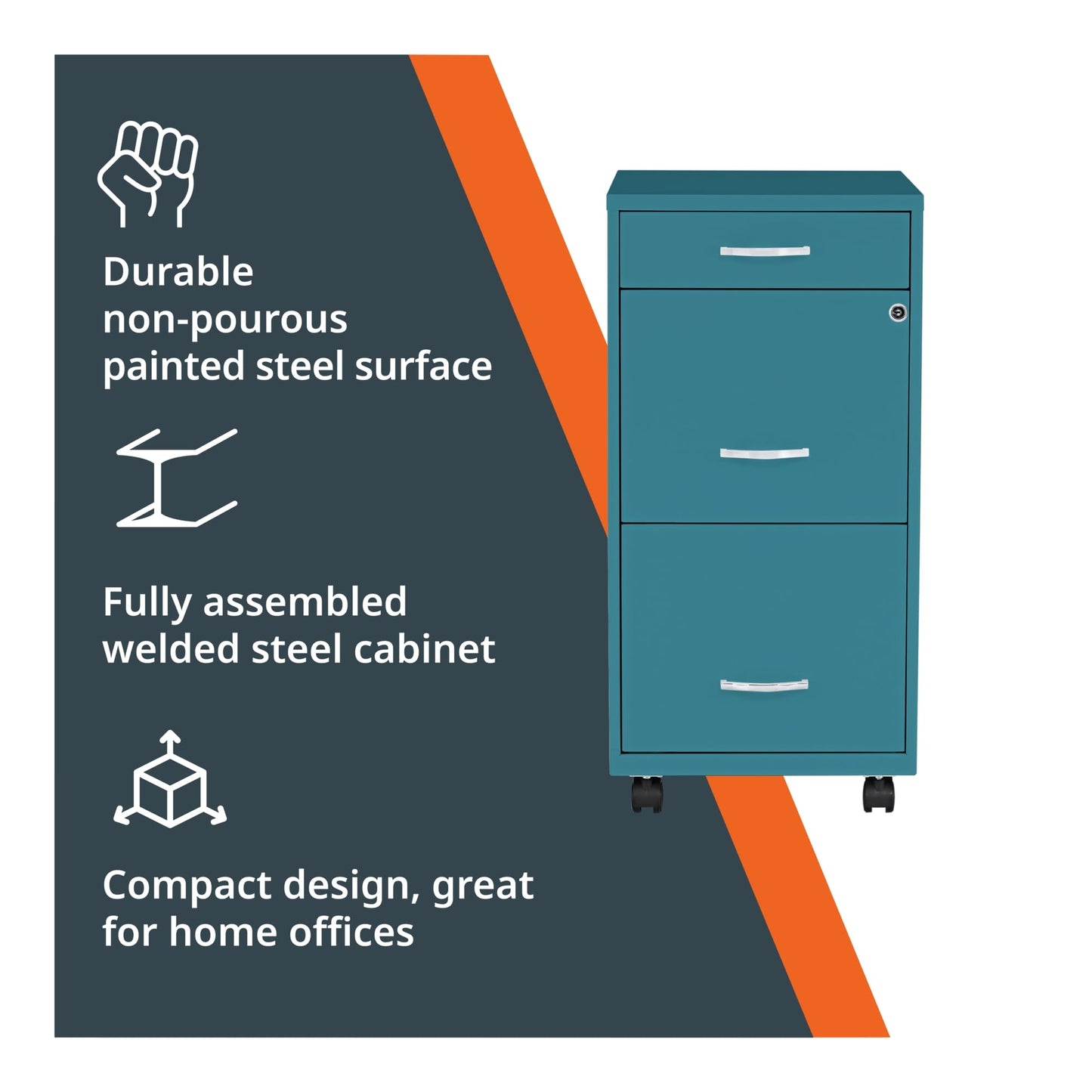 Lorell LYS SOHO Box/File/File Teal Mobile Cabinet, 3 Drawer