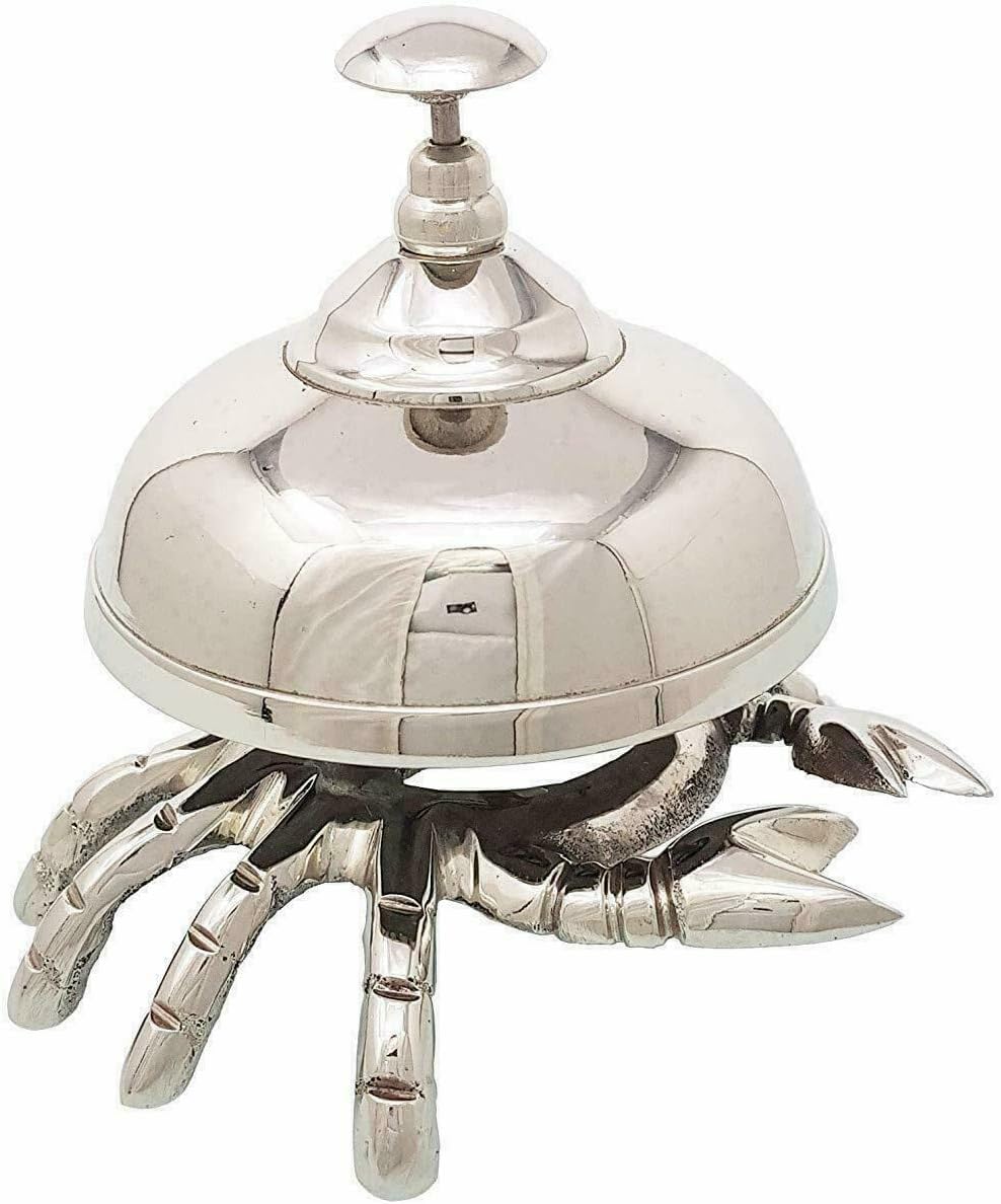 Generic Vintage Solid Brass Crab Desk Bell - Antique Design, Silver Finish, Loud Reception Bell for Teachers, Hospital & Hotel Reception