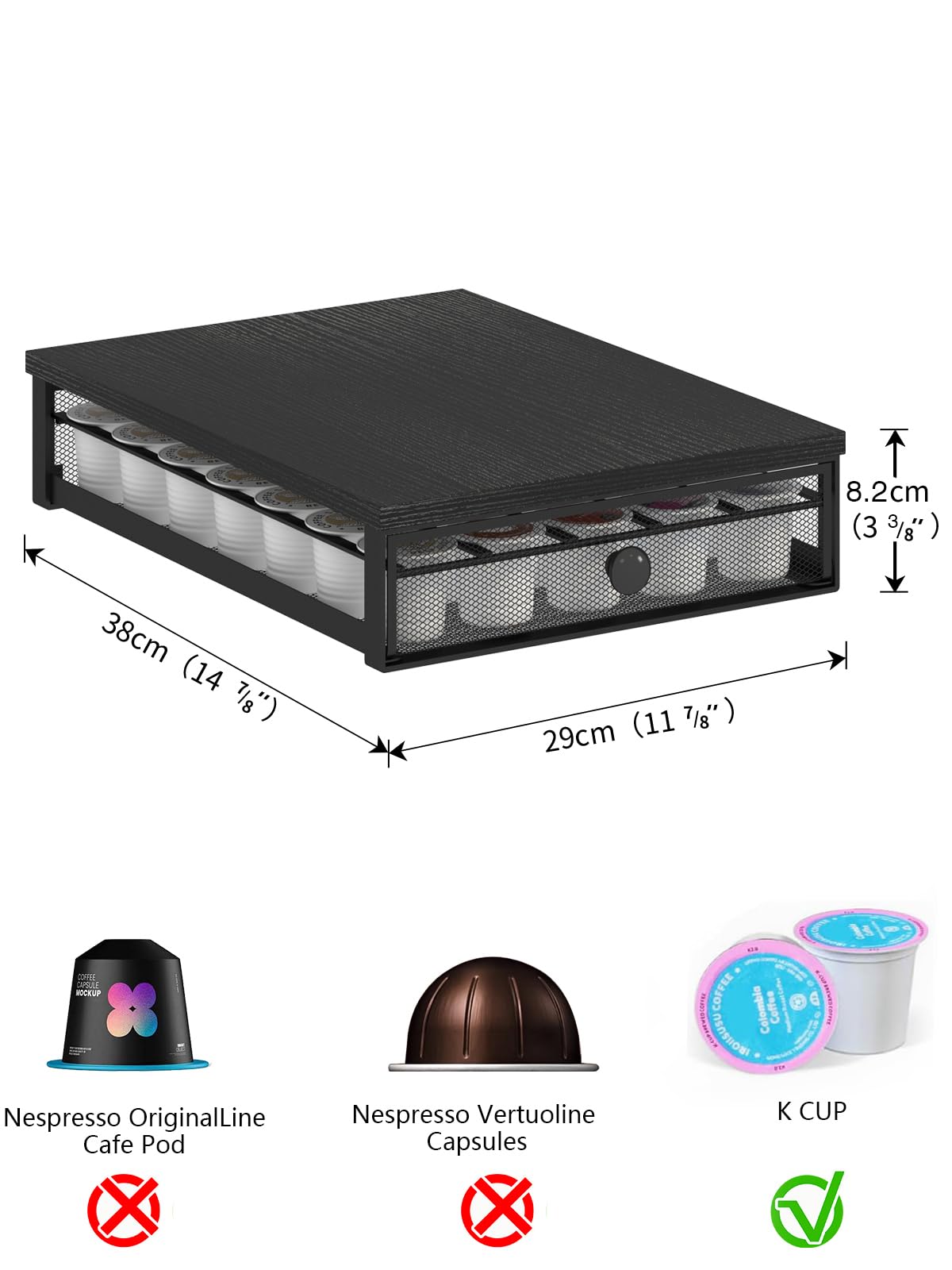 Sedegn Coffee Pod Holder Counter Coffee Vertuo Capsules Storage Organizer with Sliding Drawer Compatible For 35 K-Cup Pods No Assembly Needed Black