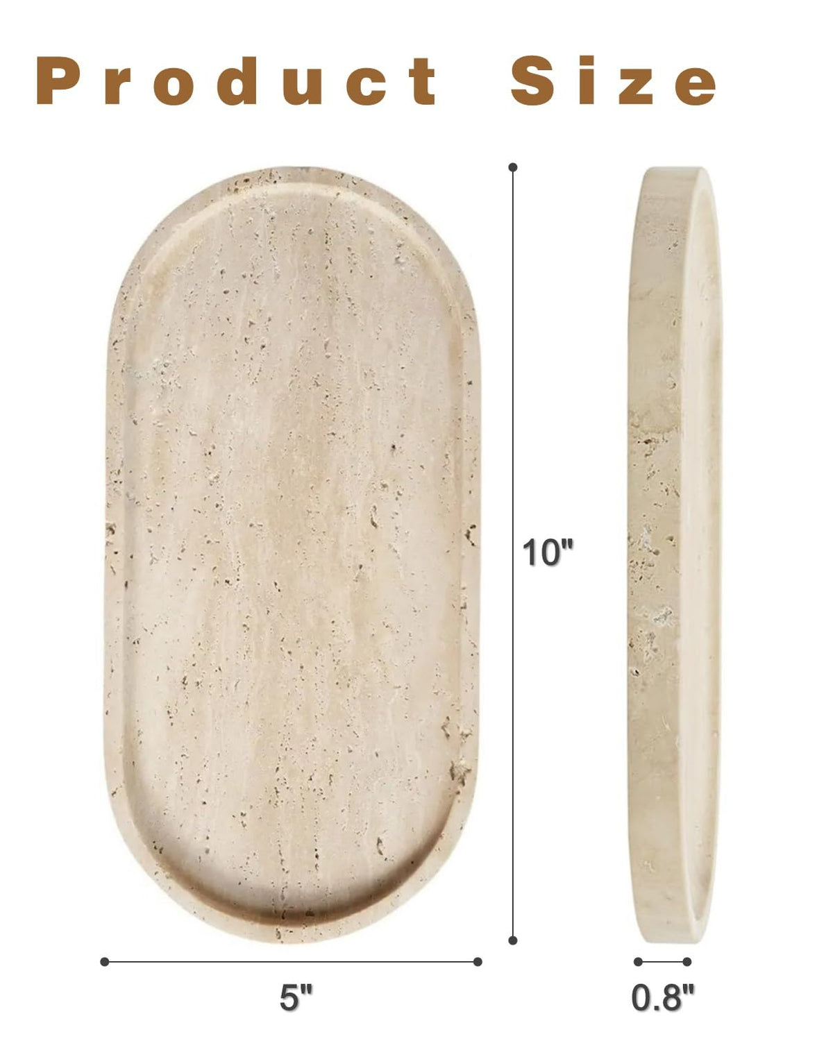 100% Natural Travertine Stone Tray for Perfume, Jewelry, Candle & Trinket Holder – Light Beige Stone Vanity Organizer for Bathroom, Coffee Table, or Living Room, 10"x5", Non-Resin/Ceramic