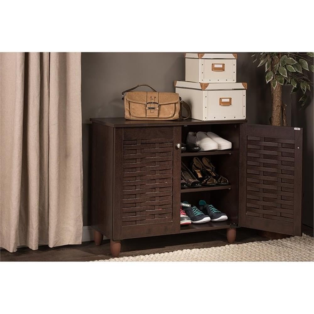 Baxton Studio Winda Modern and Contemporary 2-Door Dark Brown Wooden Entryway Shoes Storage Cabinet