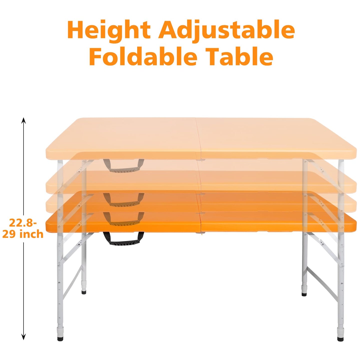 SculPong 4 FT Folding Table with Carry Handle, Portable Fold-in-Half Plastic Table, Rectangle Foldable Table for Indoor/Outdoor Orange