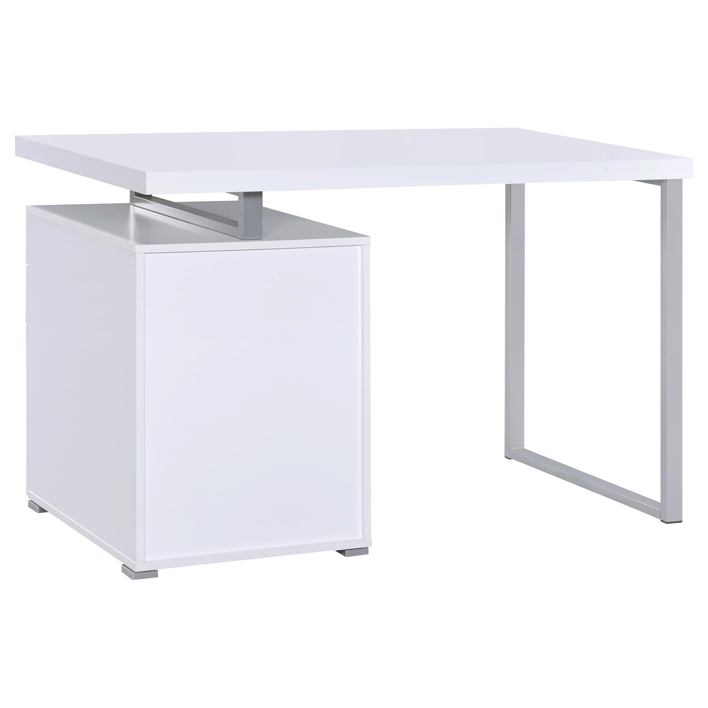 Coaster Home Furnishings Brennan Modern Contemporary Home Office 3-Drawer Writing Desk with Drawers Computer Desk Study Table File Cabinet Storage Silver Metal Frame White 800325