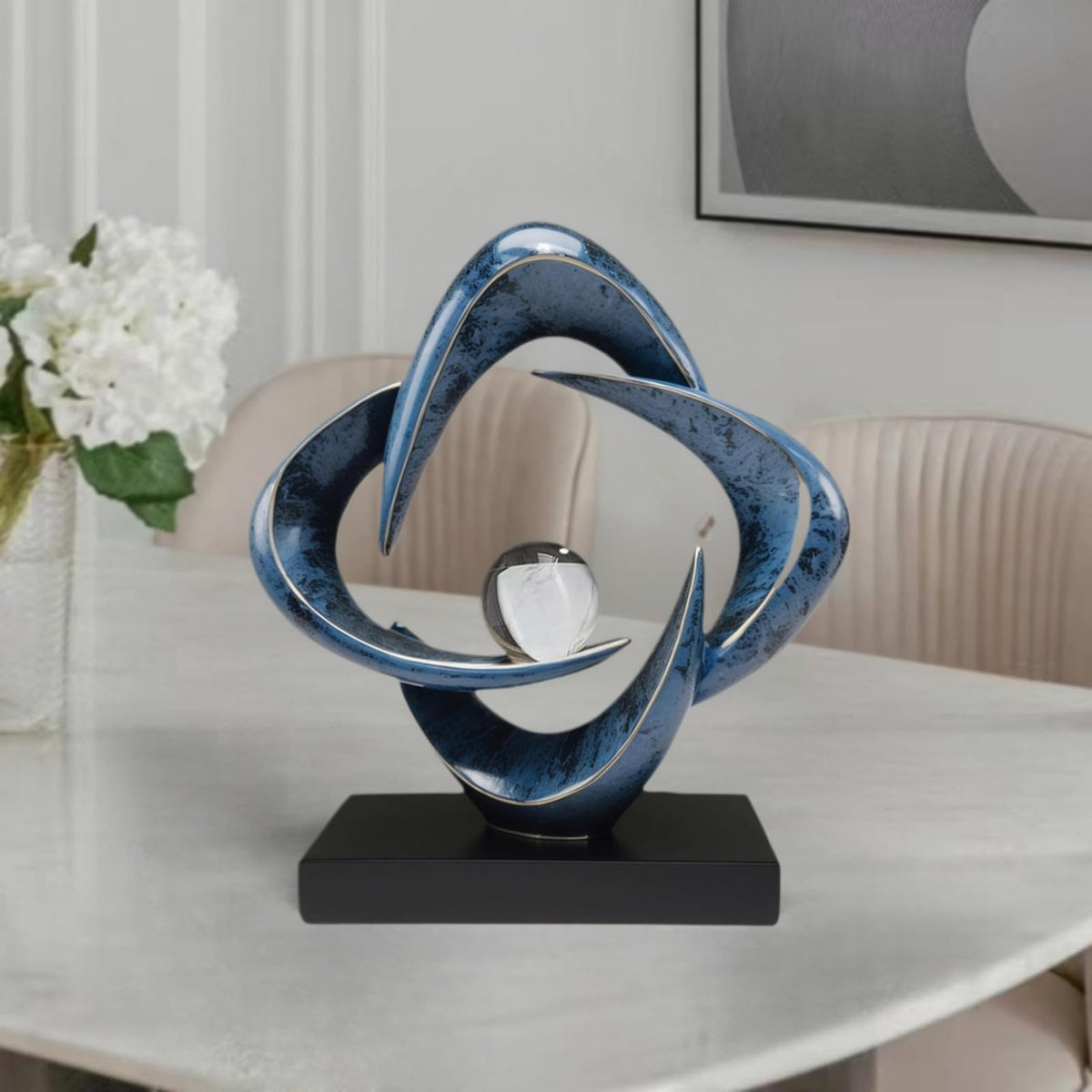 LuckySunDecorQZ Abstract Sculpture Art Home Decor Accents Modern Decorative Objects for Living Room Shelf Coffee Table TV Stand Cabinet Office Decor Accents (Blue)