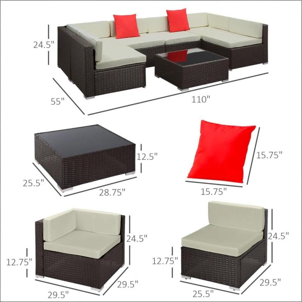 Patio Sectional Sofa Set,Outdoor Furniture Conversation Sets,7-Piece Patio Furniture Set