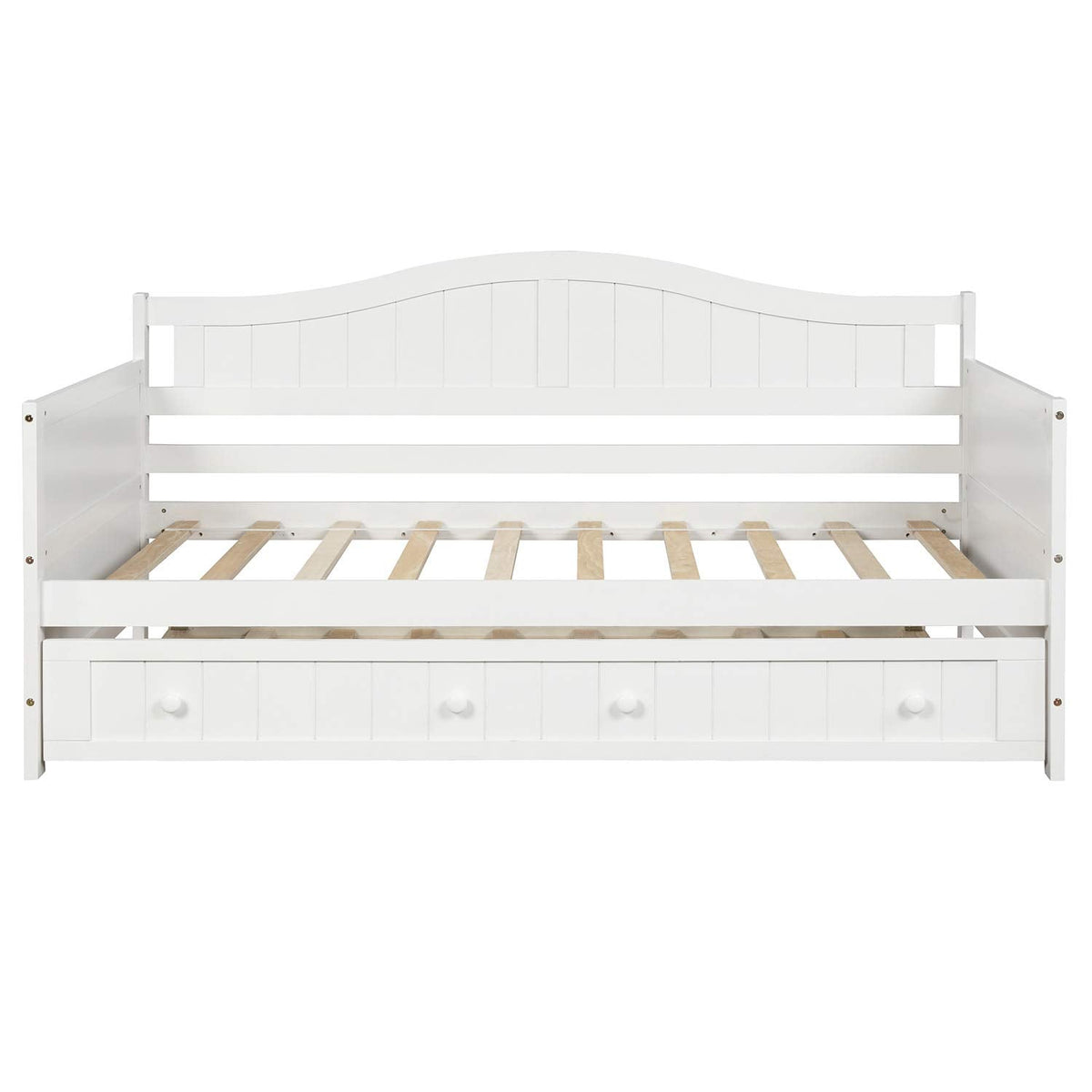 Merax Classic Wood Daybed with Trundle Sofa Bed for Bedroom Living Room,No Box Spring Needed White