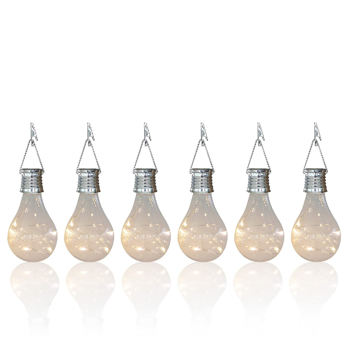Solar Light Bulbs Outdoor Waterproof Garden Camping Hanging LED Light Lamp Bulb Globe Hanging Lights for Home Yard Christmas Party Holiday Decorations (6 Pack-Clear Bulbs)