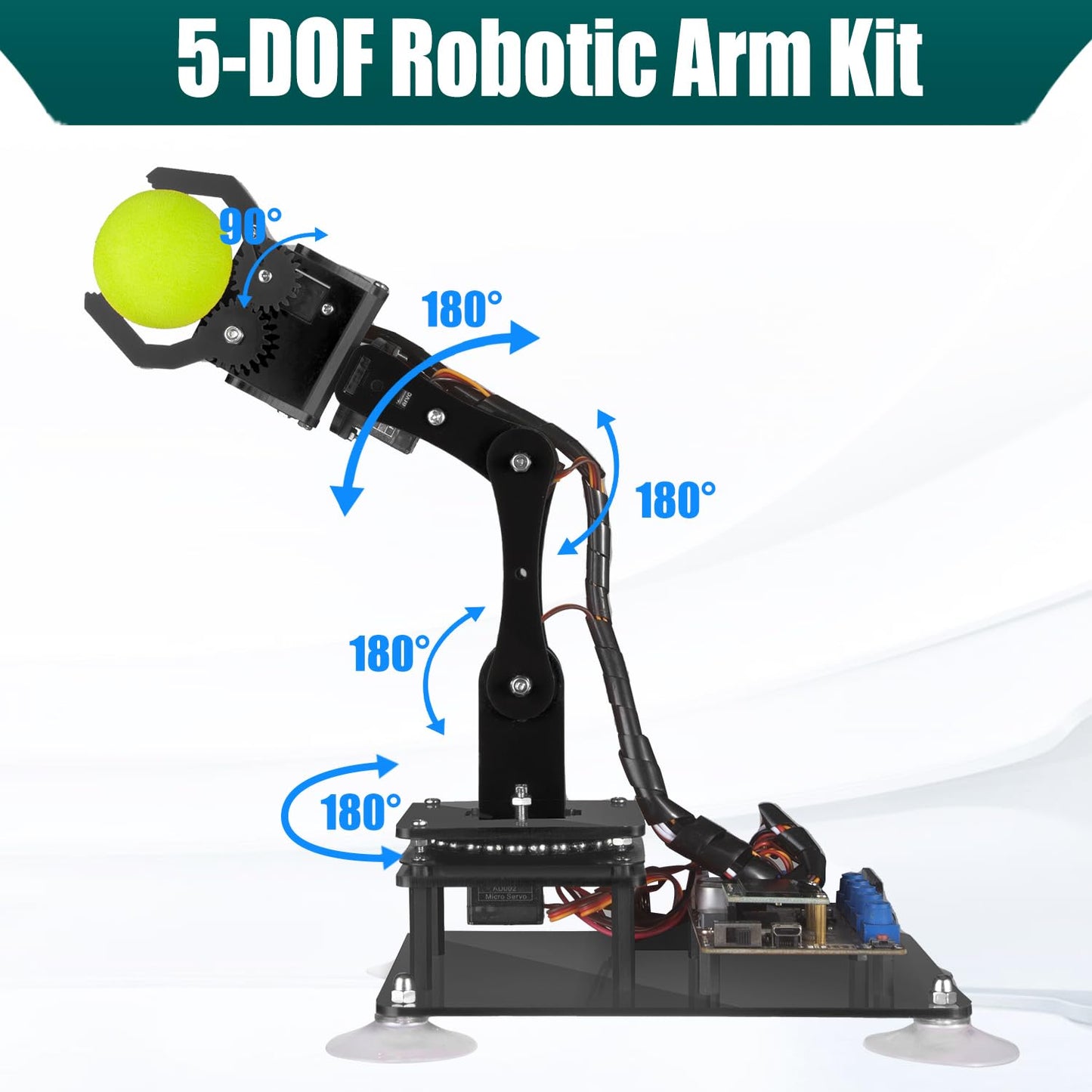 Adeept 5DOF Robotic Arm Kit Compatible with Arduino IDE, Programmable DIY Coding STEM Educational 5 Axis Build Robot Arm, Robot Starter Kit with OLED Display Processing Code and Tutorials - Blue