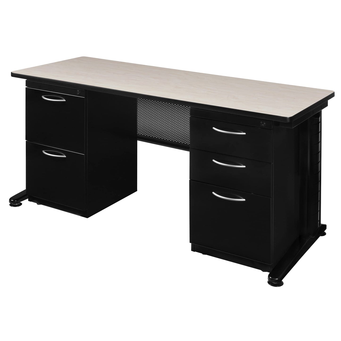 Regency Fusion 66 x 30 in. Teachers Desk with Double Pedestal Drawer Unit- Maple