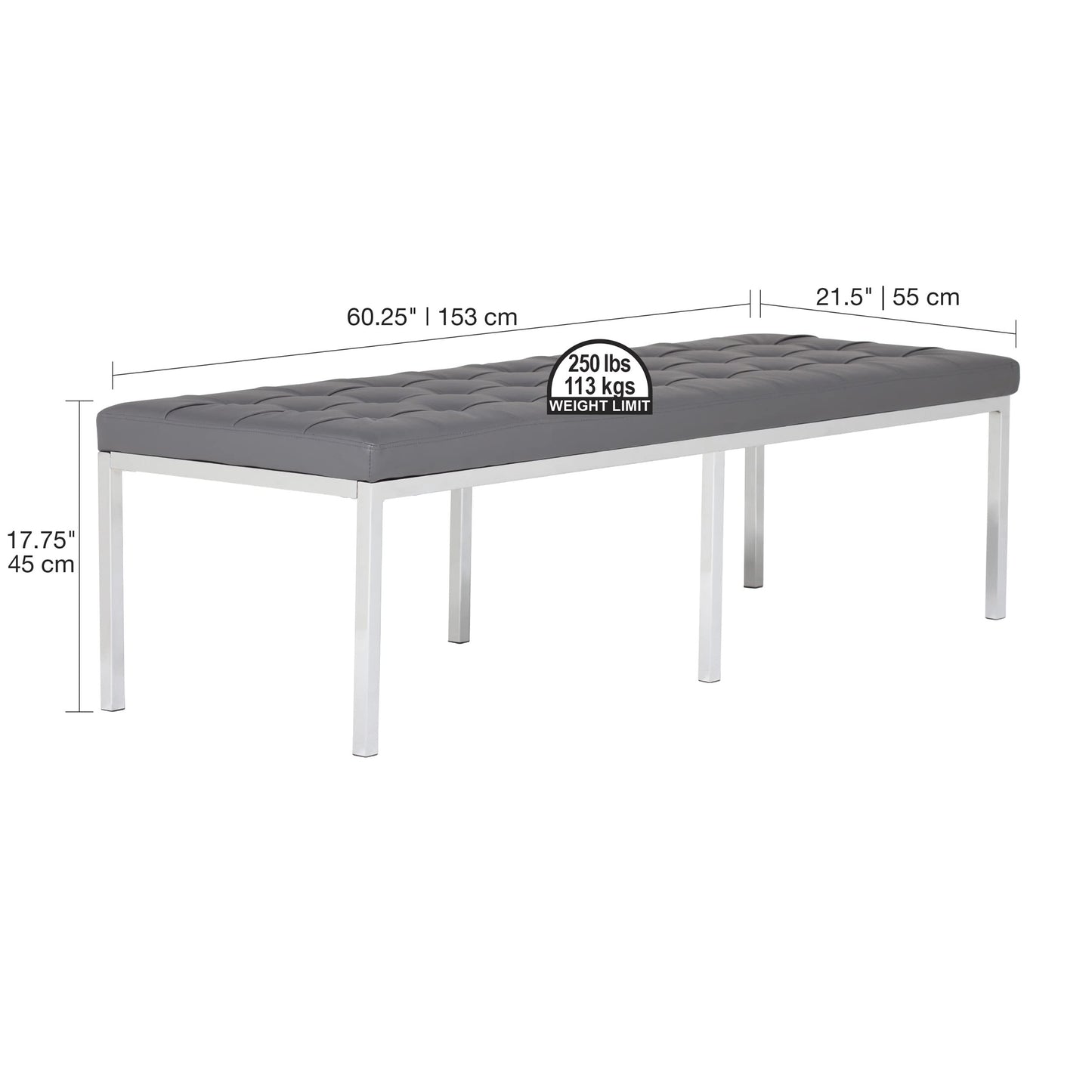 Studio Designs Home Wide Lintel Tufted Bench/Ottoman, Pewter, 60'' (72045)