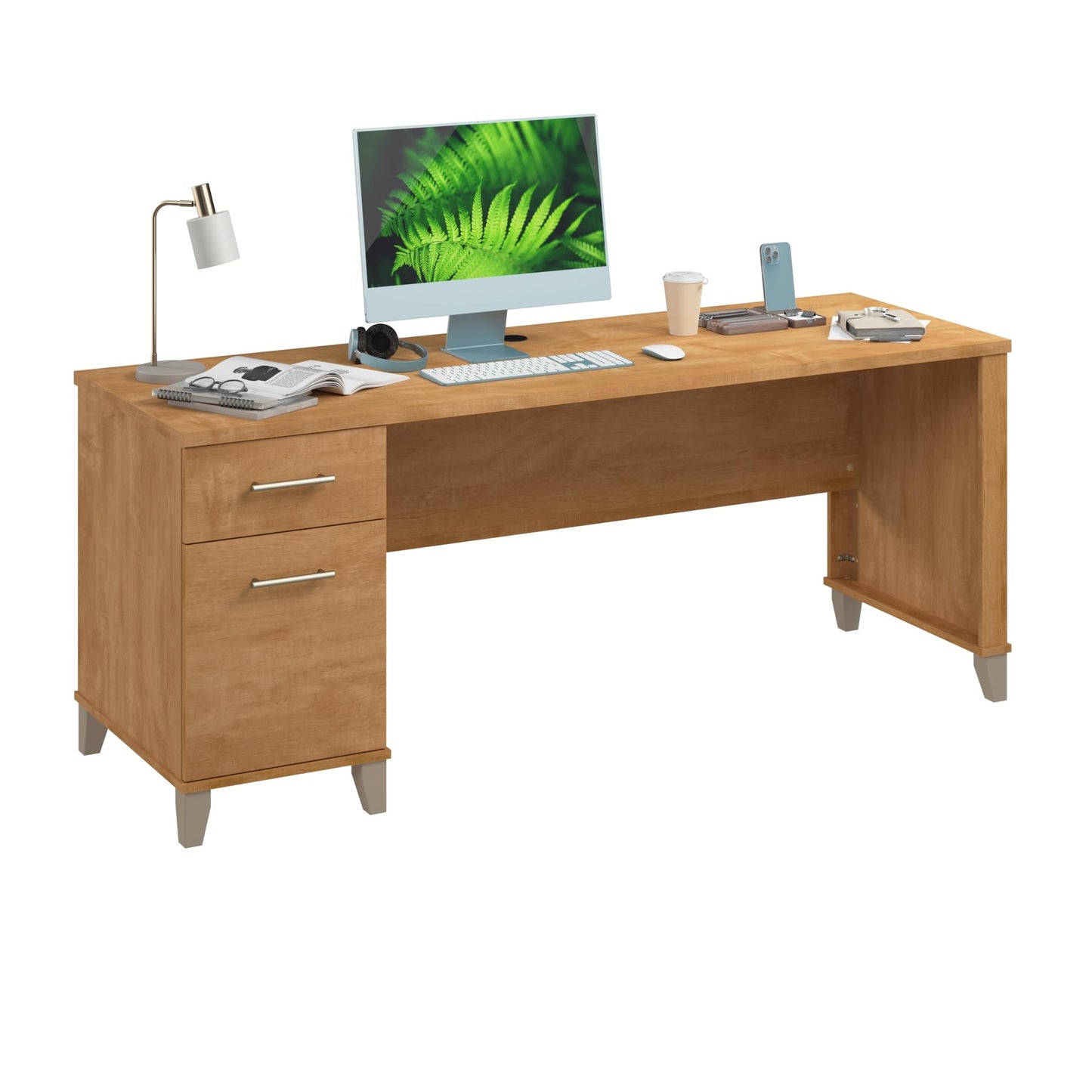 Bush Home 72-inch Home Office Desk with Drawers, Large Computer Table for Personal Workspace, Somerset Collection, Maple Cross
