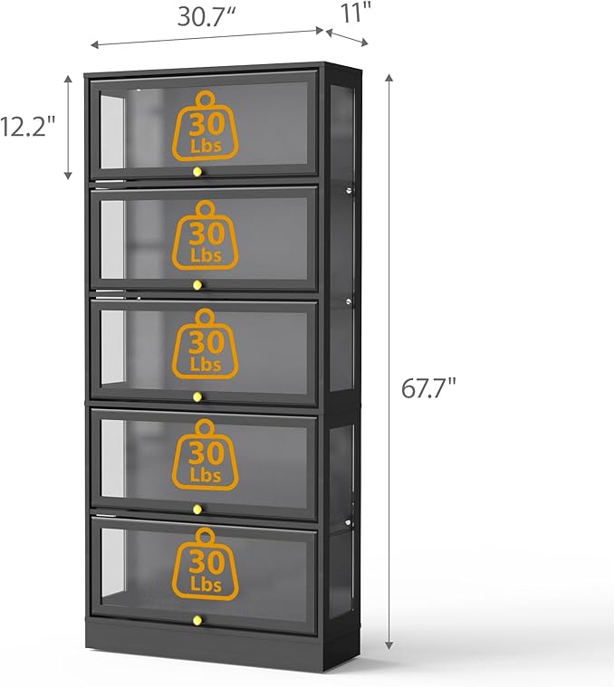Display Cabinet with Acrylic Glass Doors, 5-Tiers Curio Cabinet with LED