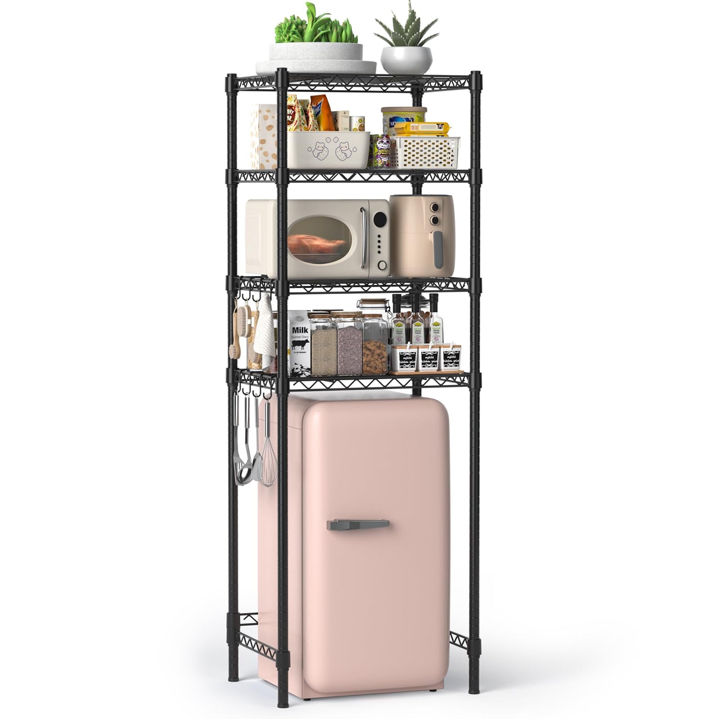 Hodonas 4-Tier Mini Fridge Shelf, Heavy Duty Adjustable Storage Shelf, Ultimate Organizer Rack for Mini Fridge, Microwave & Appliances, Maximizes Space Saver in Dorm, Kitchen, Office & Garage, Black