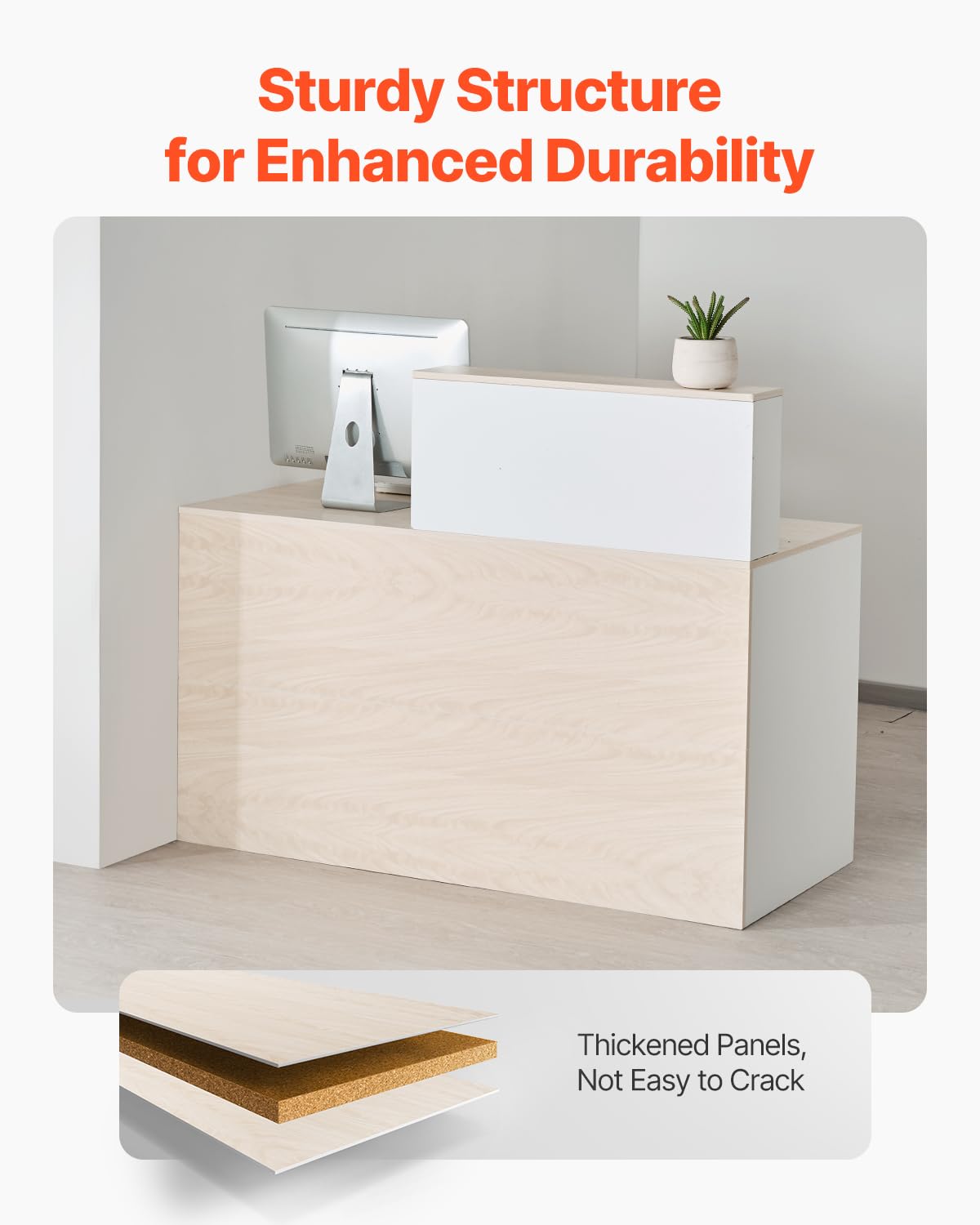 VEVOR Reception Desk, 55 Inch Rectangular Front Counter Table, Office Reception Counter with Lockable Drawer and Storage Cabinet, for Checkout, Lobby, Beauty Salon and Office, Natural