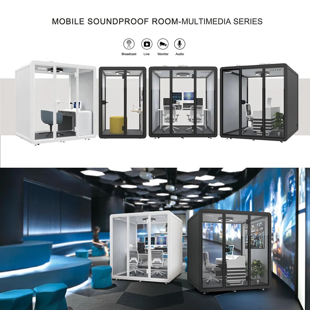 Electric Height Adjustable Office Pod Booth, Mobile Sound Proof Booth, Sound Pod with Wheels and Feet, Build-in Table Top, LED Lighting System, AC, USB Ports (Maroon, W 40 x D 39 x H 91 Inch)