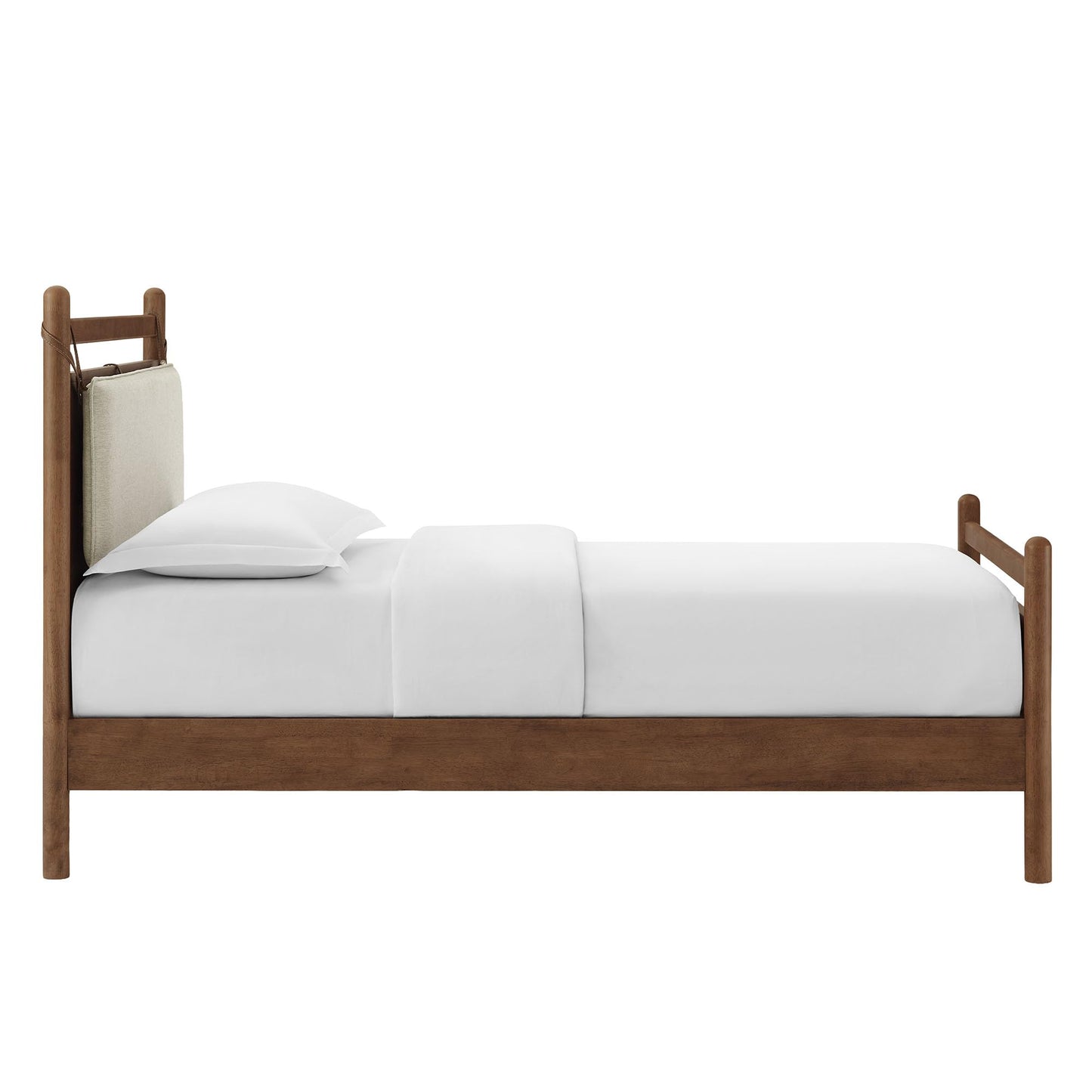 Modway Leni Twin Size Wood Platform Bed Frame in Walnut Heathered Ivory
