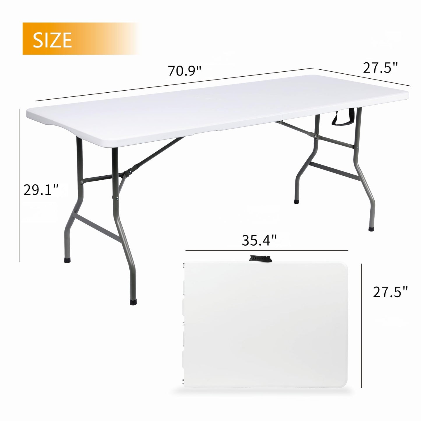 Vampire Killer Folding Table 6ft Foldable Table with Built in Handle & Steel Legs / 6FT Heavy Duty Folding Portable,Perfect for Party, Dining Indoor/Outdoor Events, Tailgating & Backyard BBQ, White