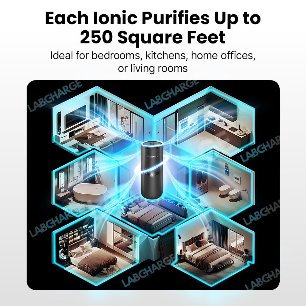 LabCharge Small Ionic Air Purifier for Home & Bedroom – Silent HEPA Filter – Covers 250 Sq Ft - Free Cleaner – Compact & Black Design - Pack of 5