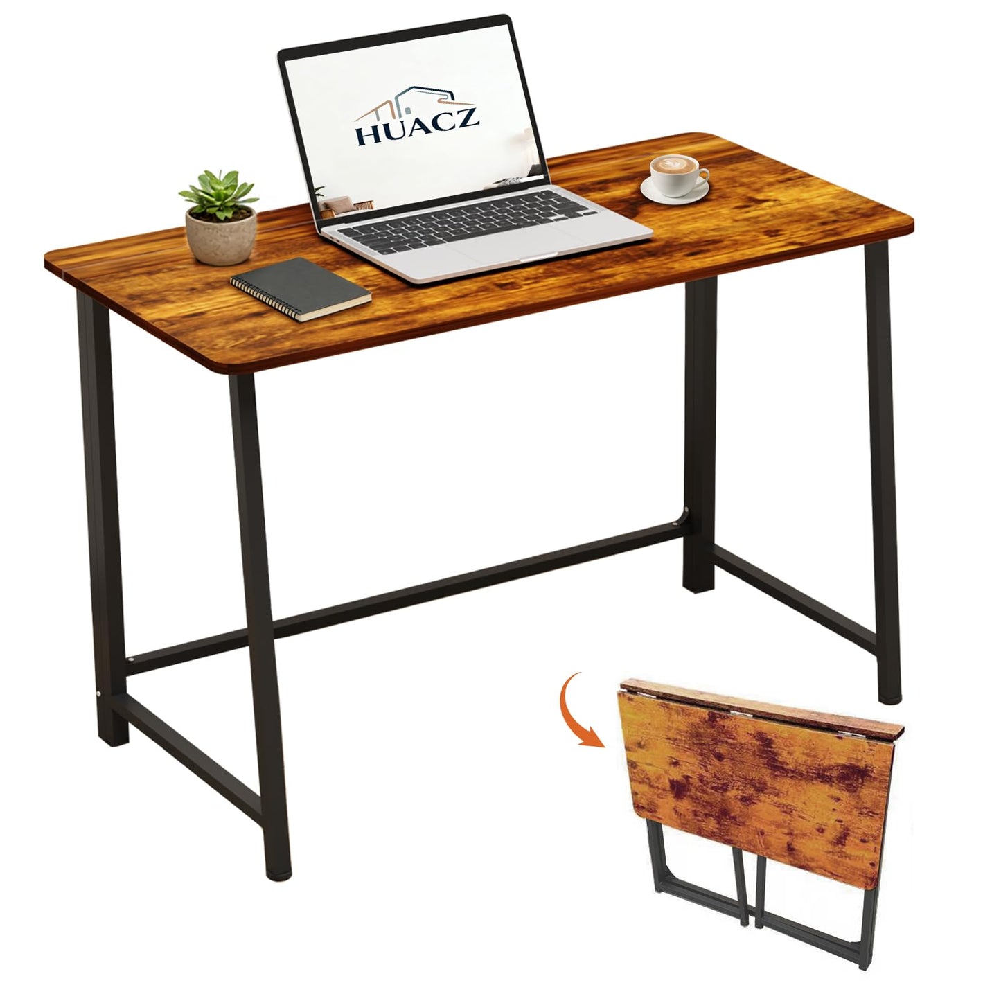 huacz 31.5" Folding Desk for Small Spaces, Foldable Computer Table for Home Office, Study,Bedroom,Dorm,Craft, Space Saving,Small Writing Work Office Compact Computer Desk,Easy Assembly,Rustic Brown