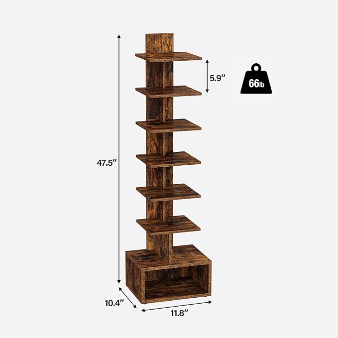 TUTOTAK Narrow Bookshelf, Vertical 8-Tier Bookcase, Spine Book Shelf